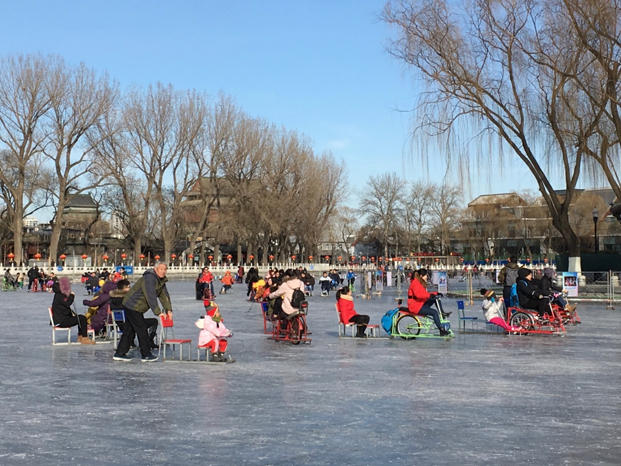 Bicycle Sleds and Chair Sleds everywhere! A beautiful day. Lots of family fun!