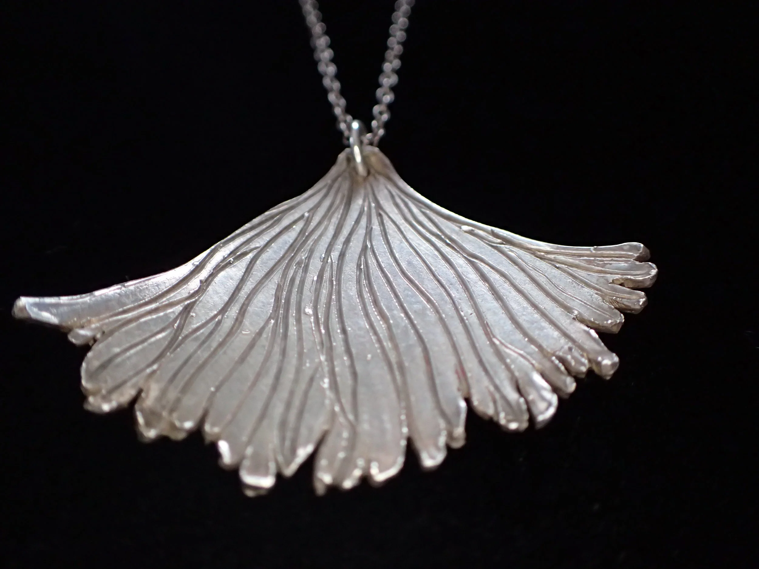 Silver Gingko Leaf Pendant (carved)