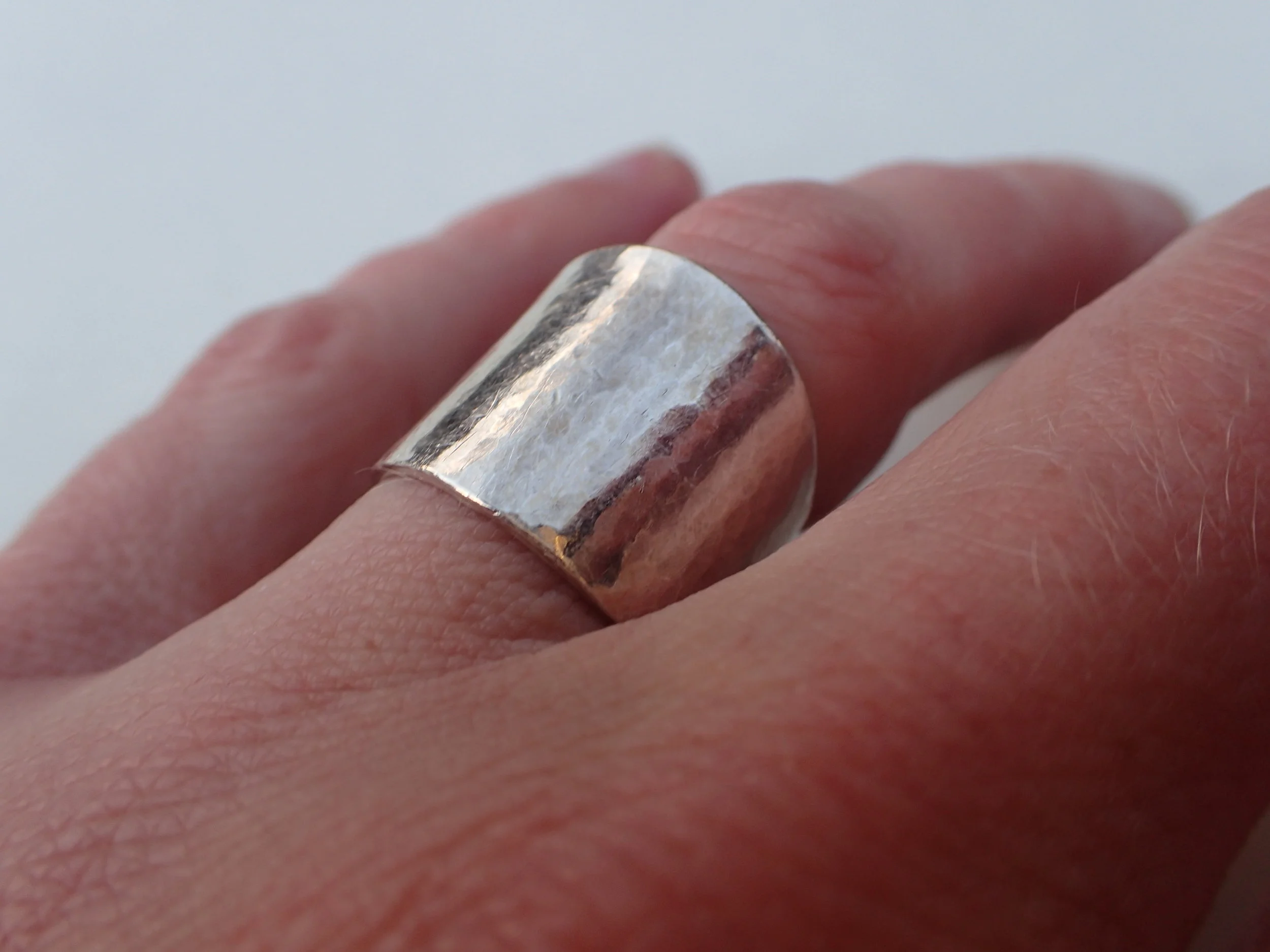 Thick Silver Band With Delicate Hammer Markings