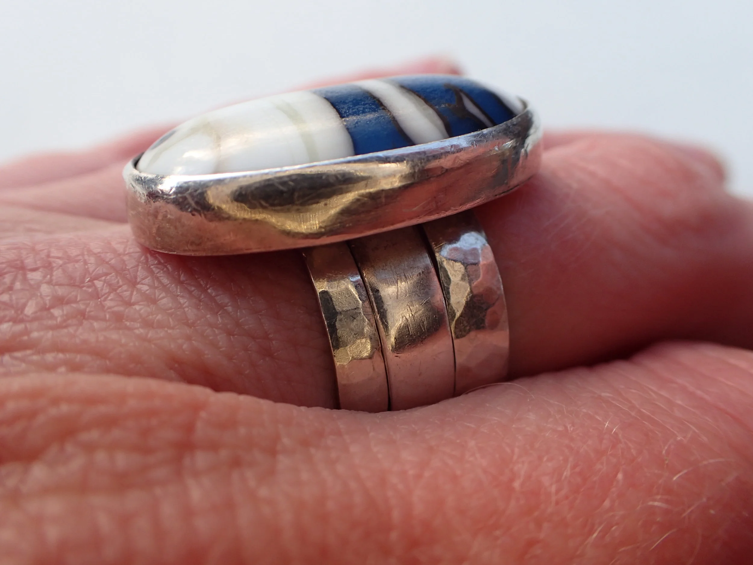 Fused Glass and Silver Stacking Rings, size 6.75