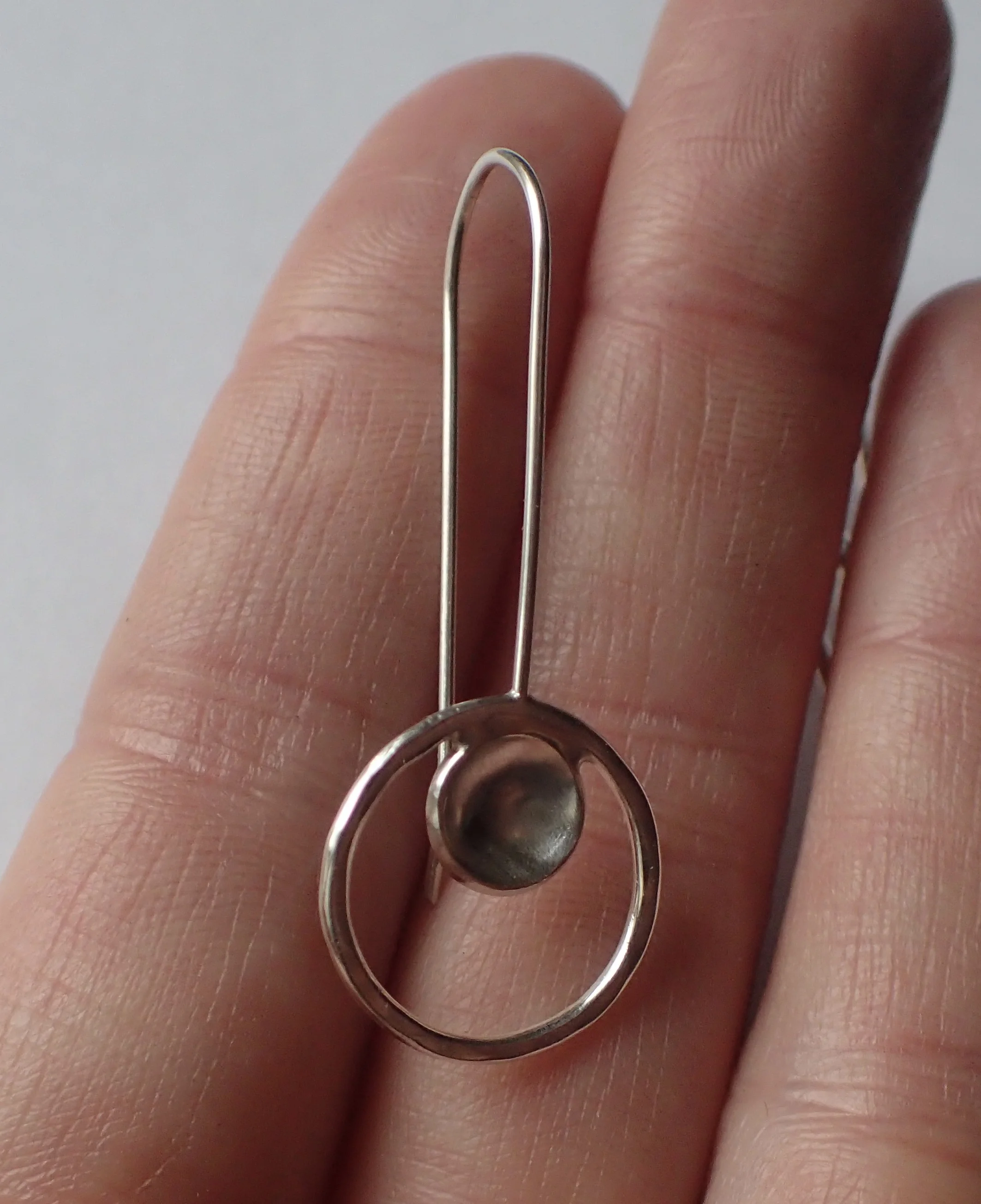 Silver Drop Earrings with Concave Disk