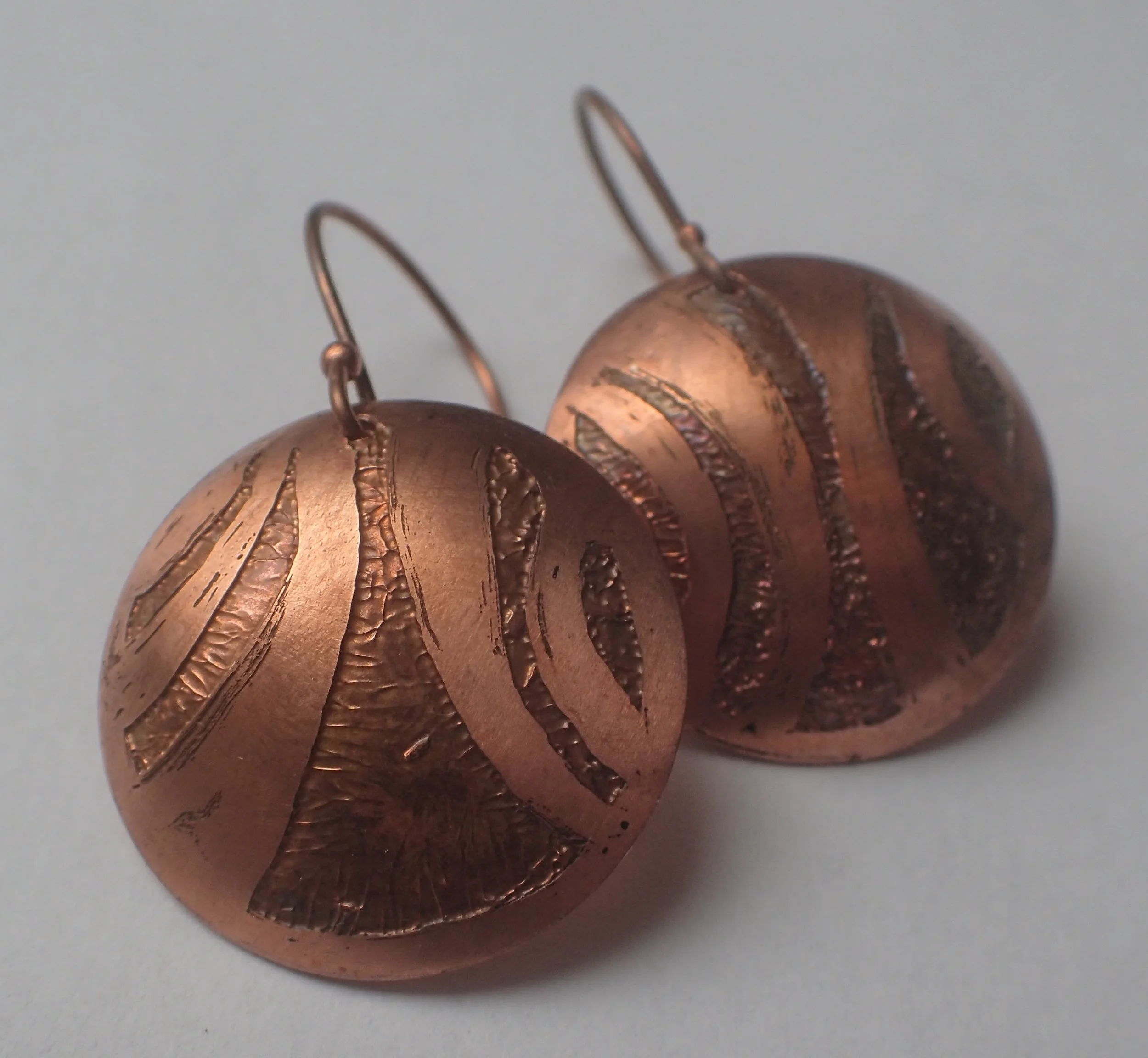 Etched Copper Earrings 3/4"