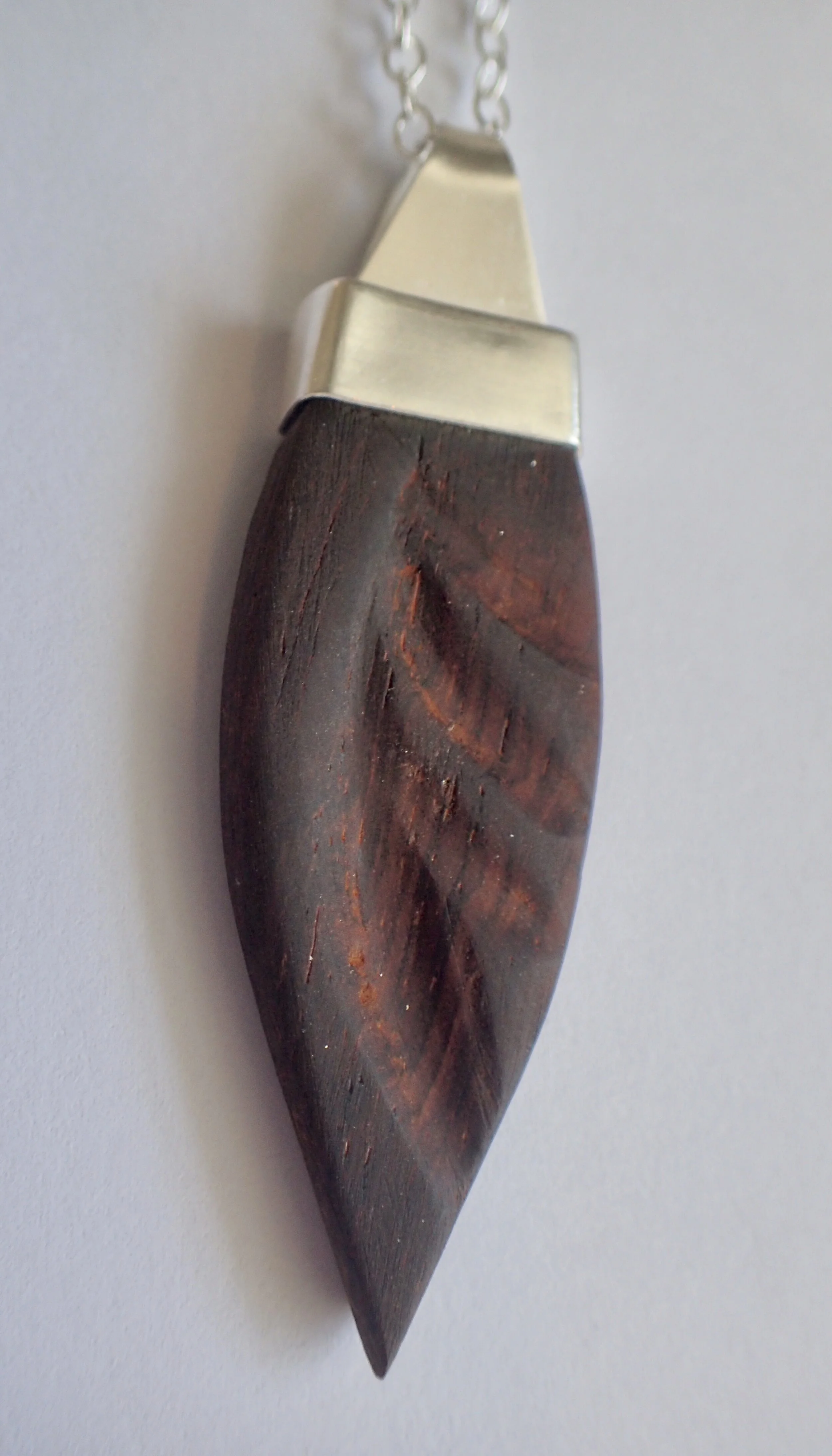 Carved Purple Heart and Silver Pendant