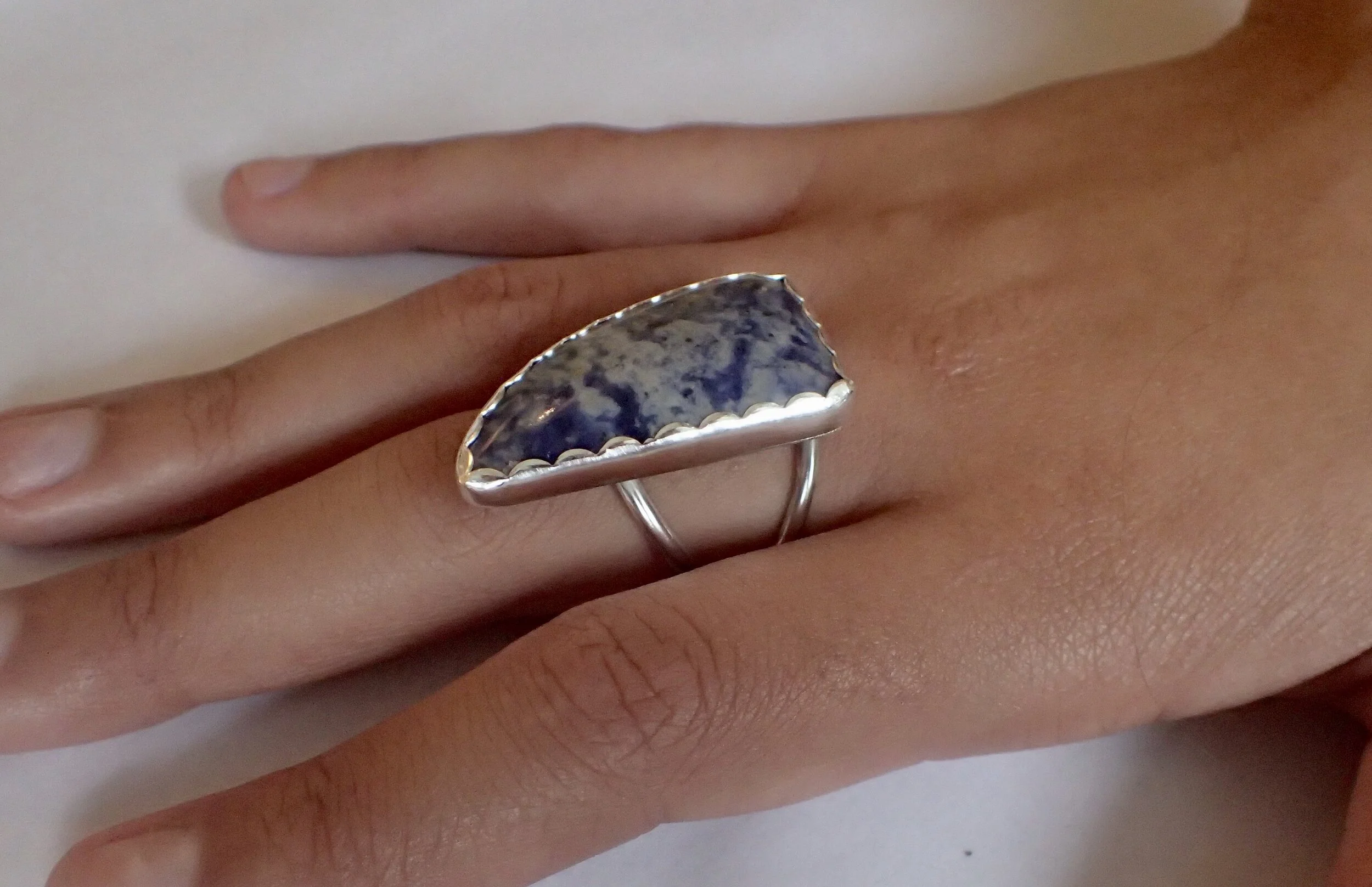 Lapis and Silver, double band ring