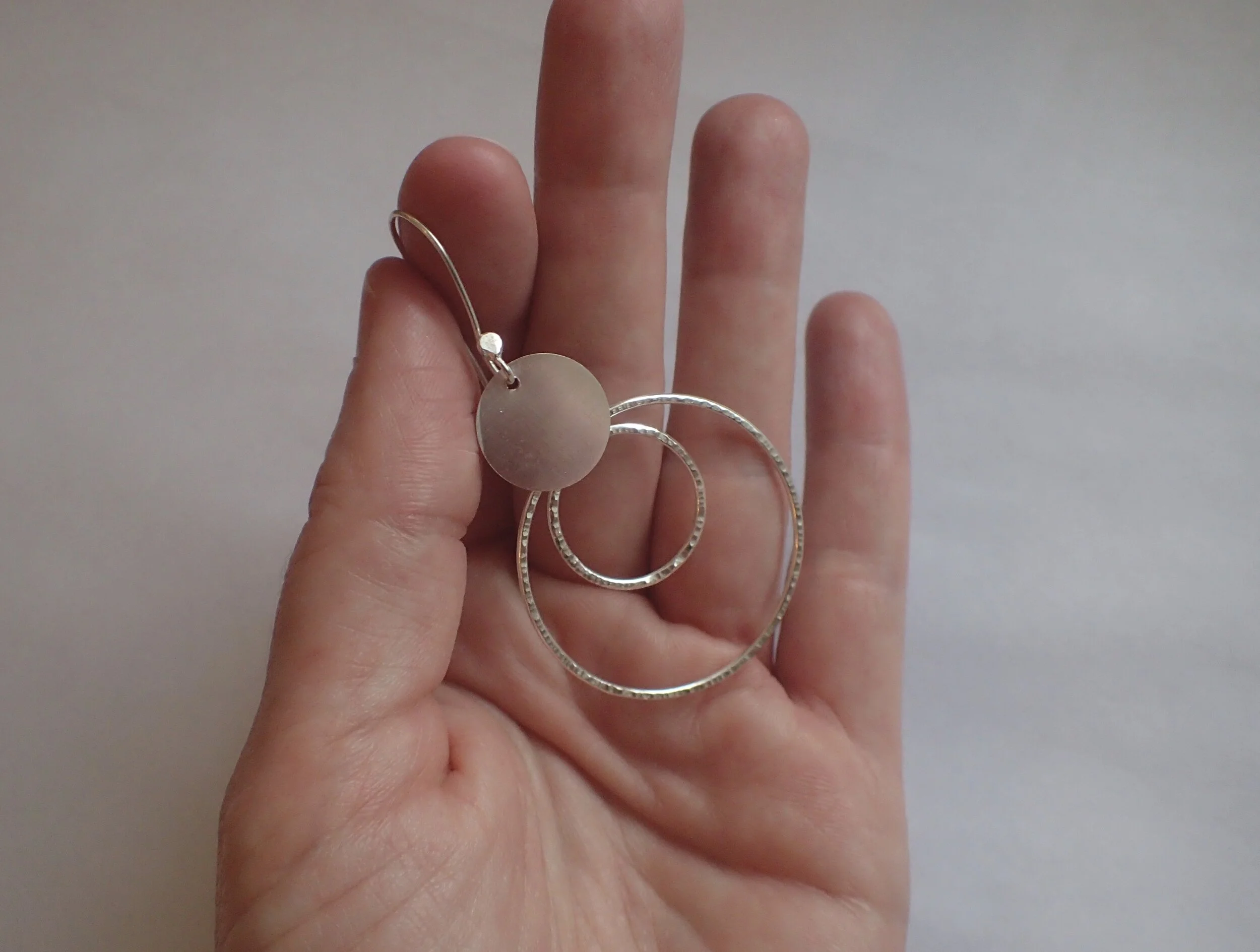 Silver Hoops, with hammered detail