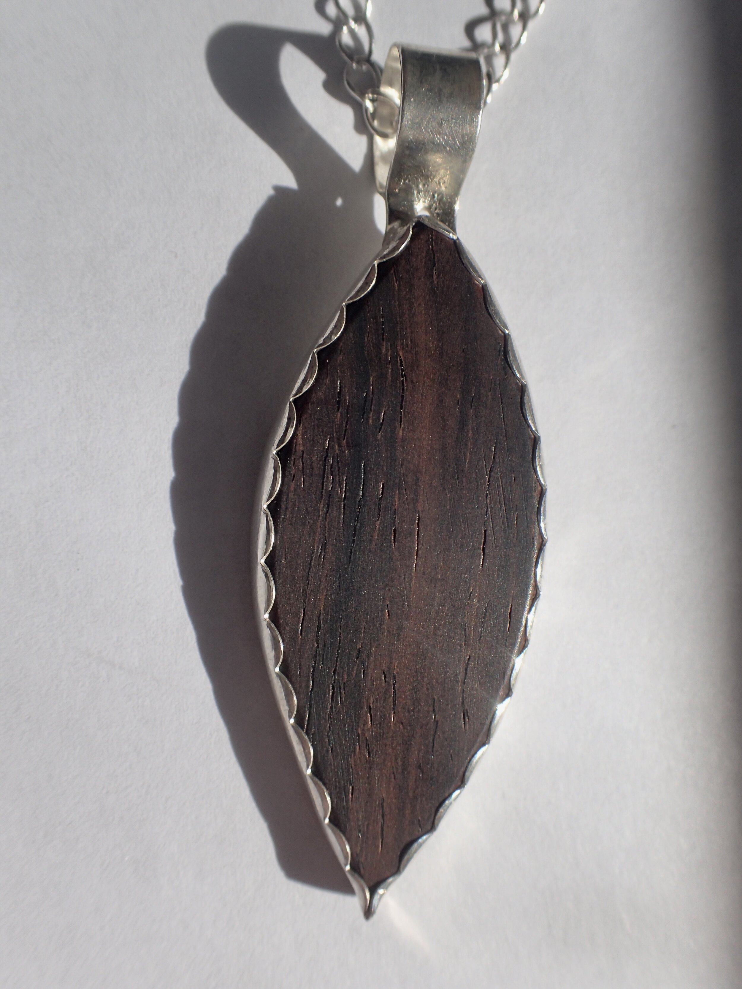 Purple Heart and Silver pendant with scalloped bezel