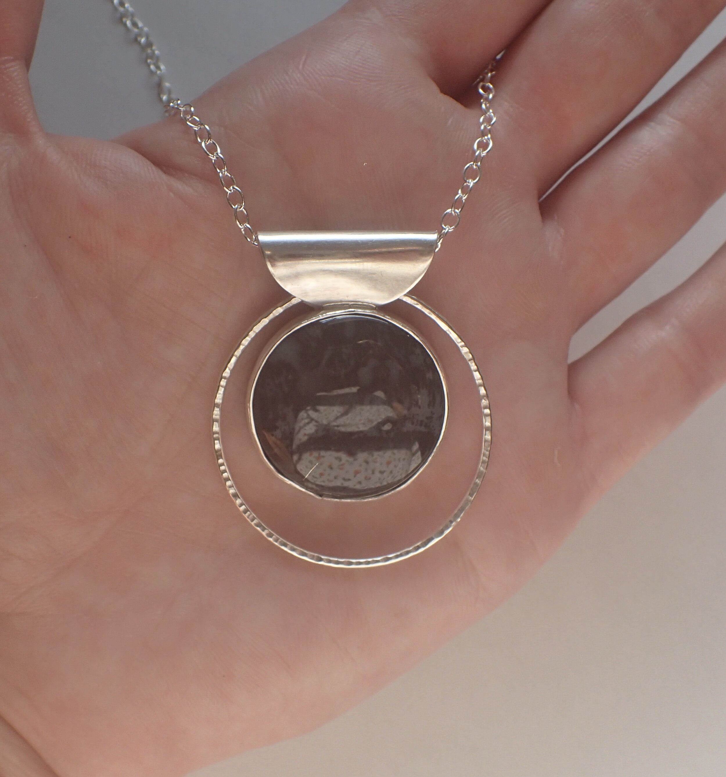 Petrified Wood and Silver Pendant