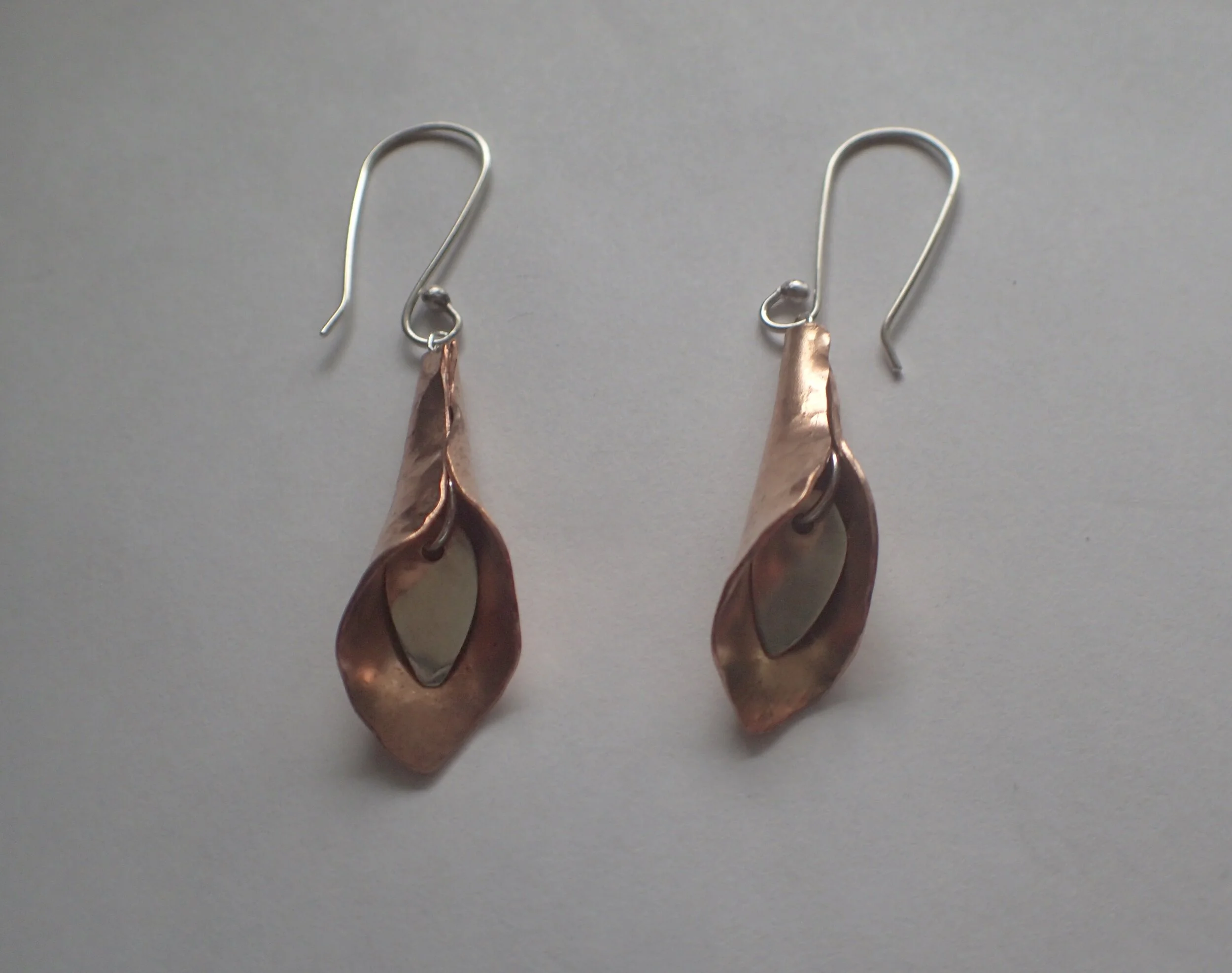 Calla Lily Copper and Silver Earrings, small