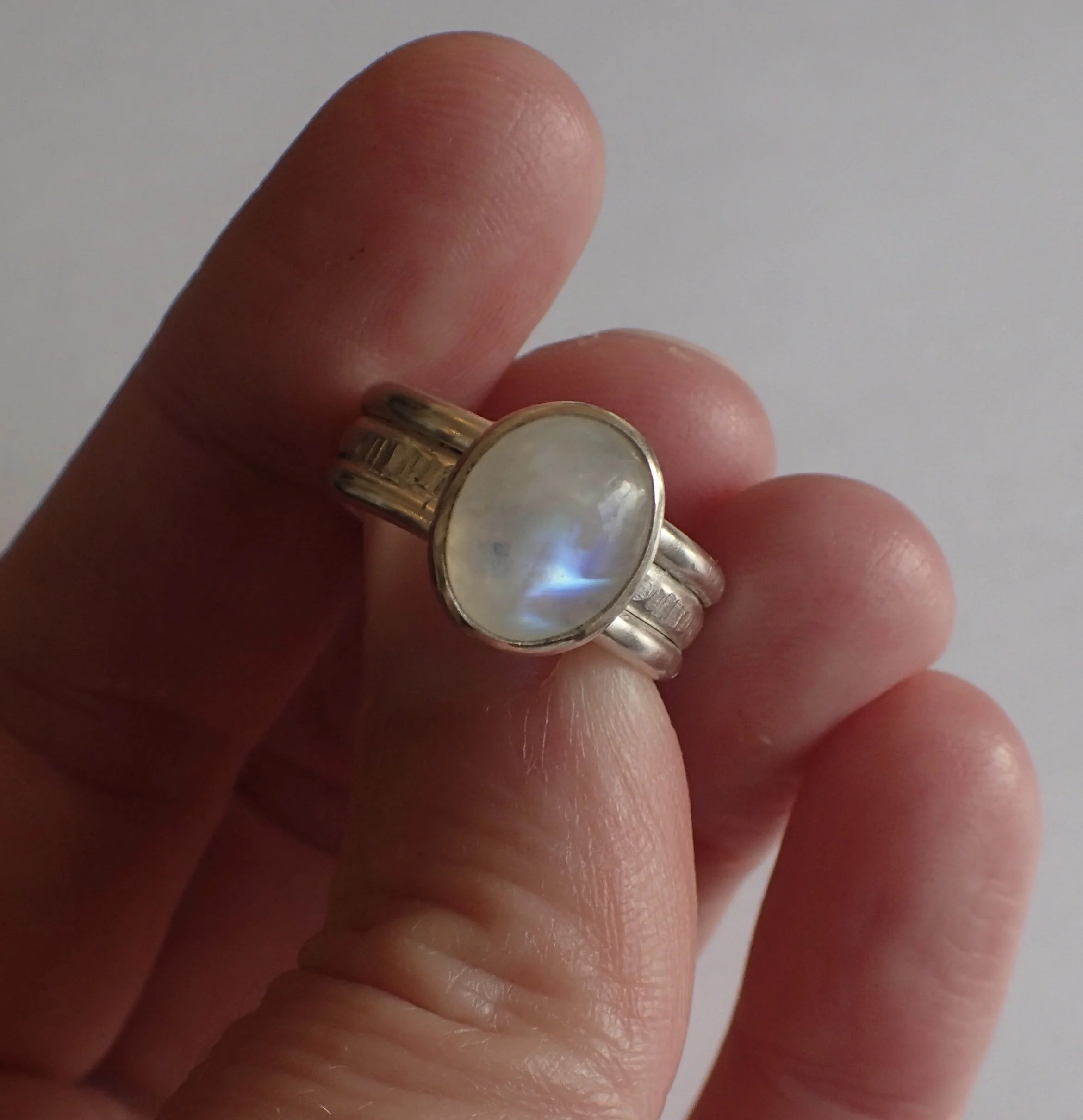 Moonstone and Silver, Tri-band ring.