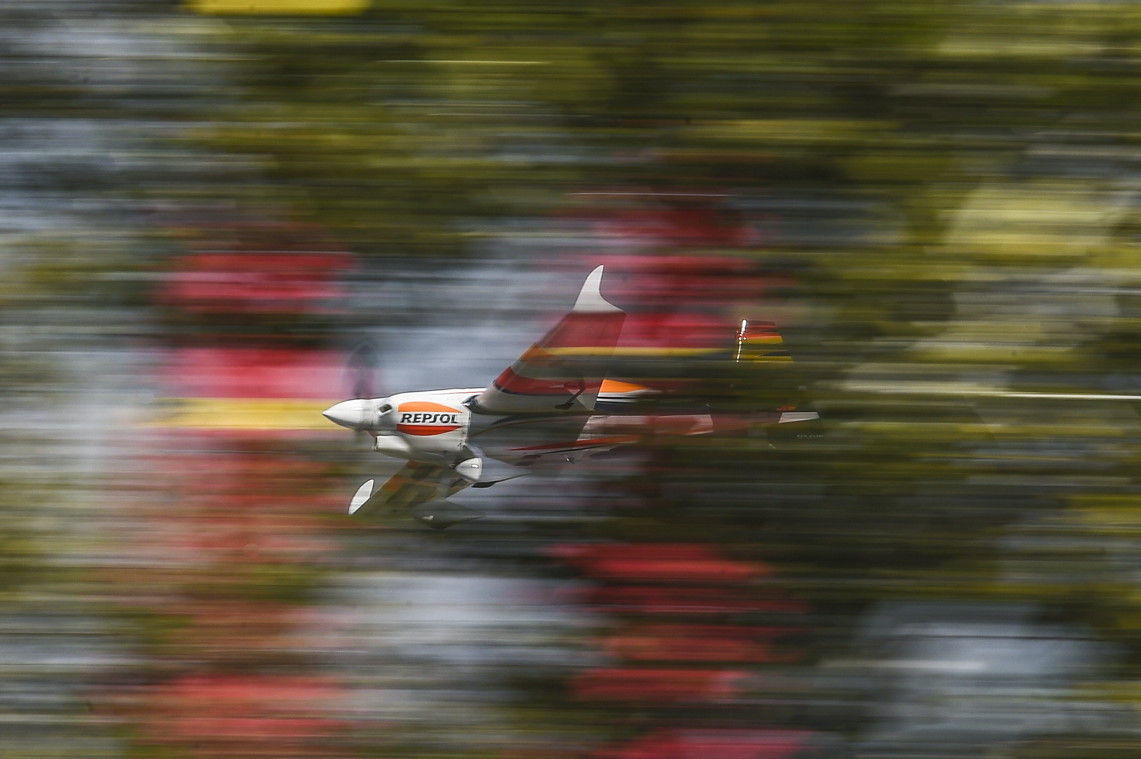 Juan Velarde soars at IMS during the Red Bull Air Race.