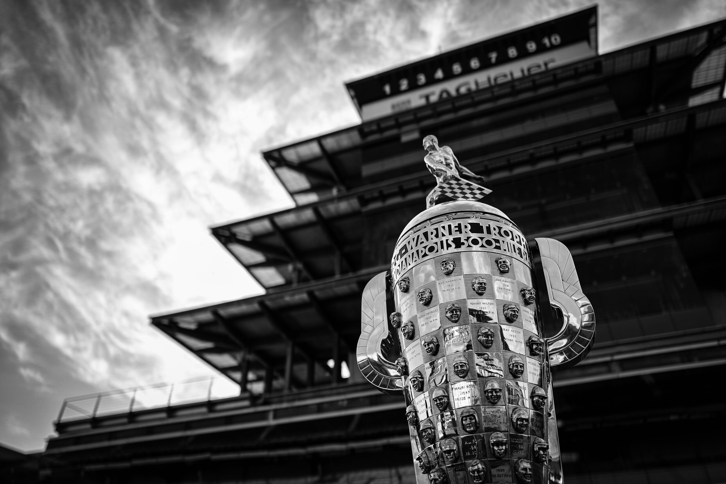 In all it's beauty, the Borg Warner Trophy before scheduled 500 race time.  