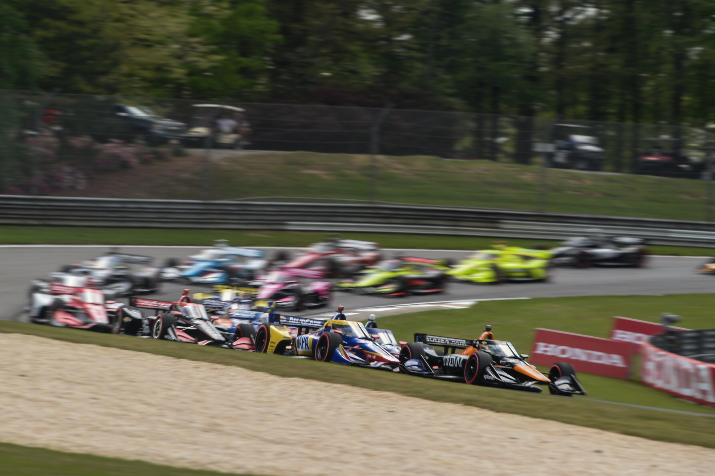 Pato O'Ward leads the field to green at Barber Motorsport Park during the Honda Grand Prix of Alabama. 