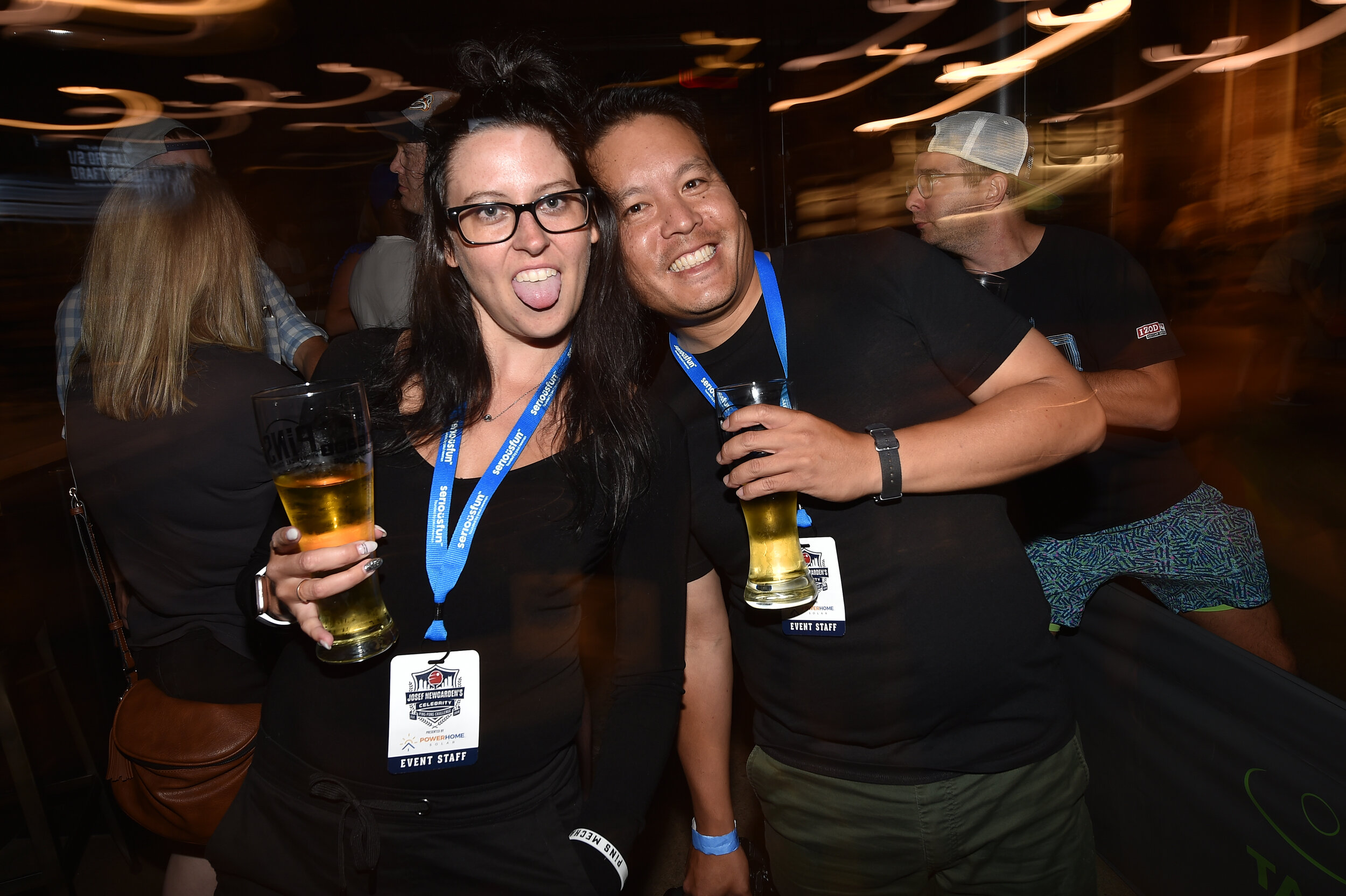 Erica Perreaux &amp;  Alex Wong  enjoying the Josef Newgarden's Celebrity Ping-Pong Challenge.