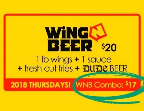 $17 Wing N Beer Combo every THURSDAY