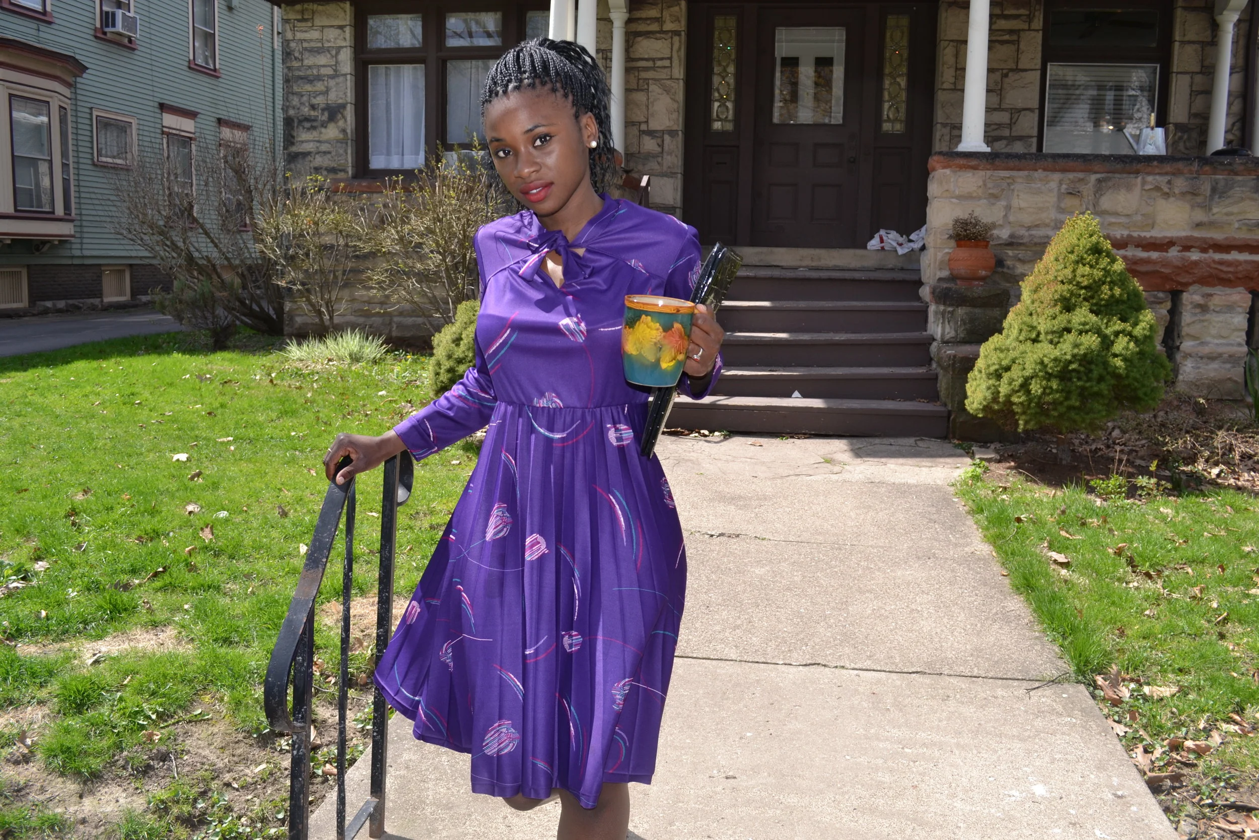 Purple 70's Key Hole Office Dress 