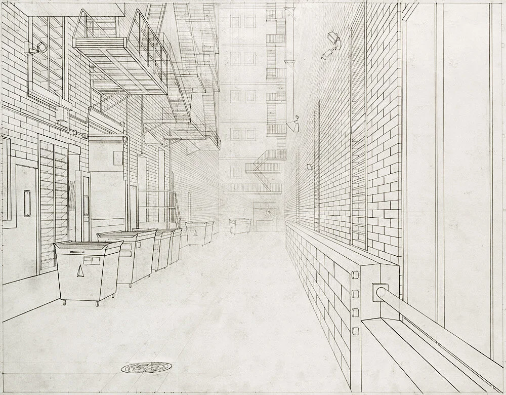 Alleyway | Perspective Drawing in Pencil 24 x 18”