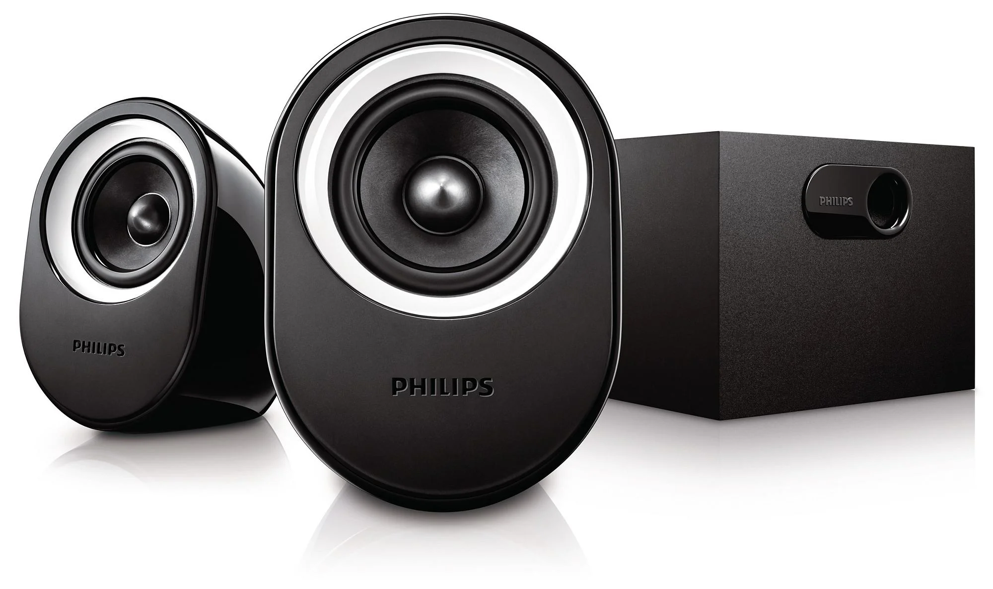 SPA4350 is a multi-media speaker system for notebook, PC or MP3 player. The curvilinear design of the cabinet not only looks good but is shaped to provide balanced sound that emanates more naturally and in its original form.