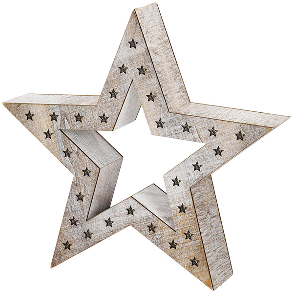 Snowdrift Lit Wooden Star 