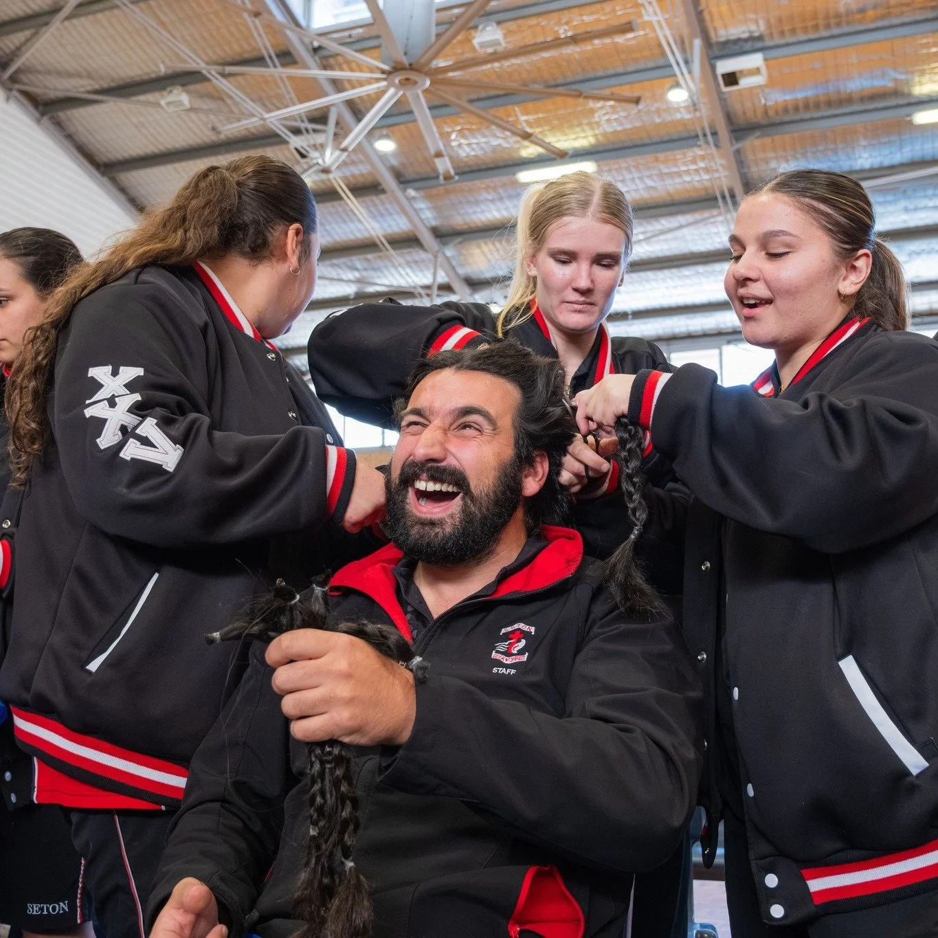The World's Greatest Shave show of community, unity and compassion from our Year 12s and staff this year!

A massive 18 brave students and 2 staff members volunteered to shave their heads or cut a substantial amount of their hair in solidarity with t