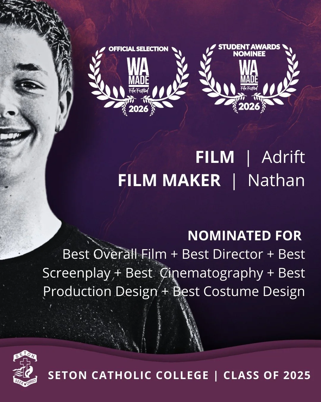 Film Fridays: Behind the Lens

We are incredibly proud of Nathan (Class of 2025), whose filmmaking success has reached state, national and international stages.

Nathan&rsquo;s film has been selected for the @wamadefilmfestival, where it will screen 