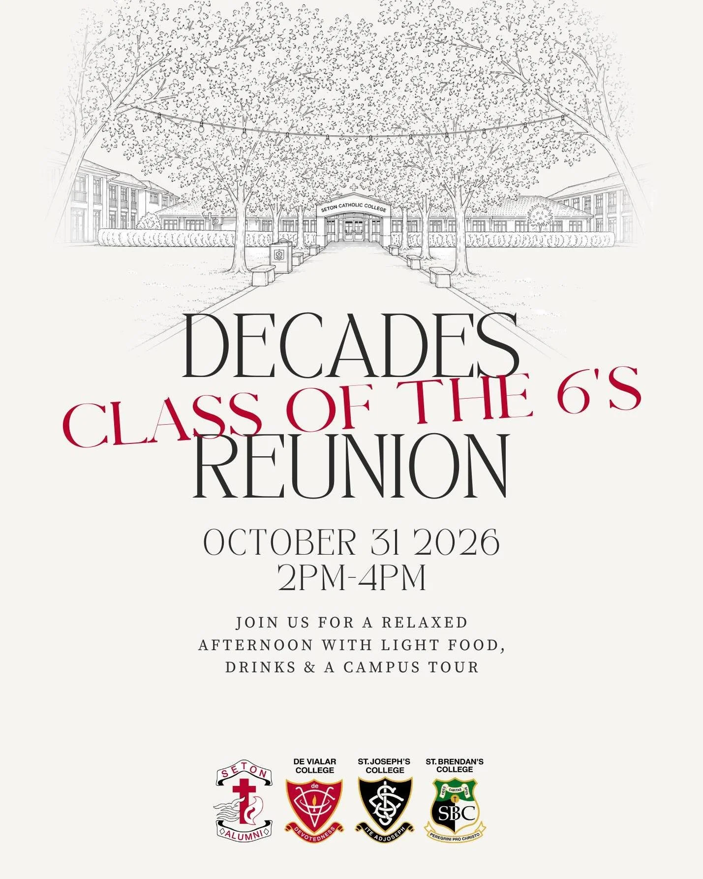 A shout-out to all the classes of the 6s!  Seton's Annual Decades Reunion is nearly here, and we&rsquo;d love to see you back on campus!

If you graduated in 2016, 2006, 1996, 1986, 1976 or earlier, this one&rsquo;s for you!

📅 Saturday 31 October 2