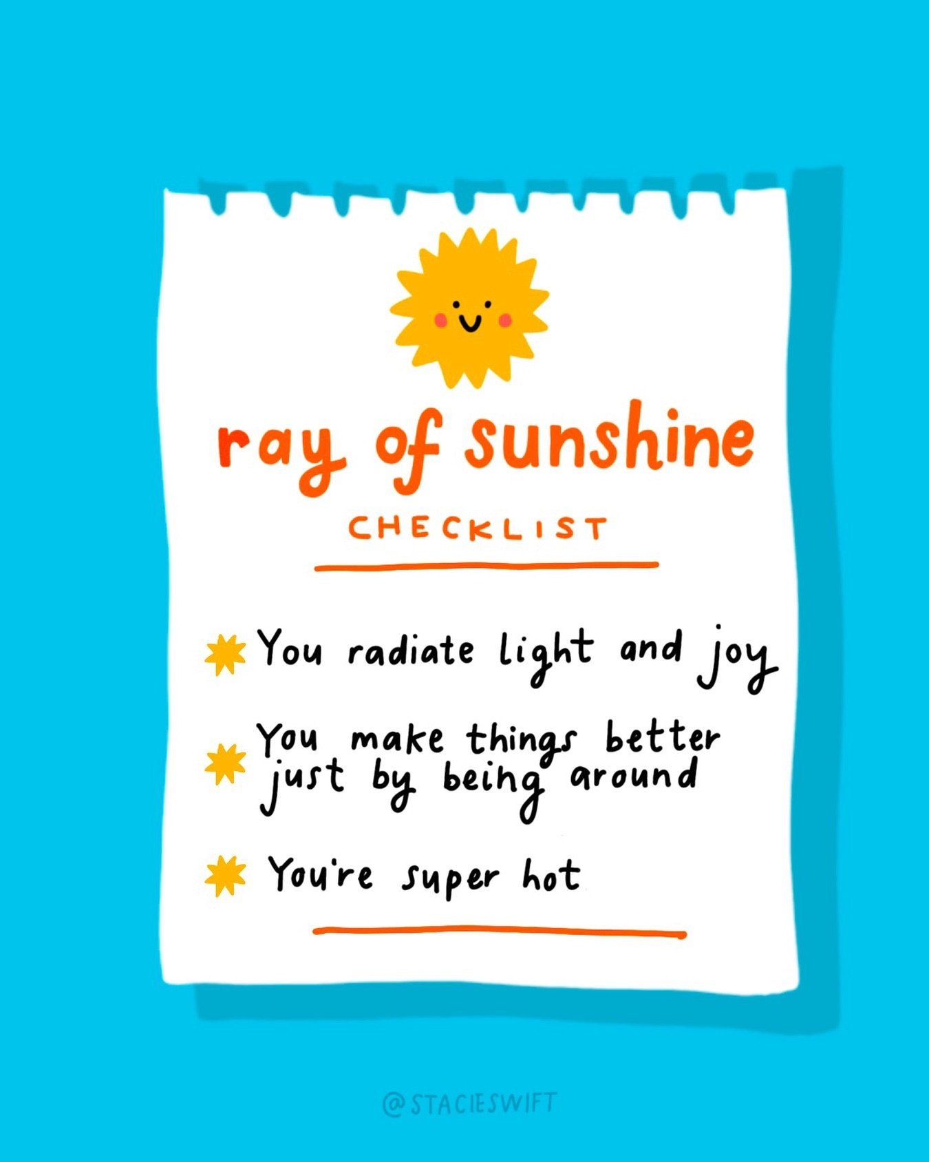Important reminder: You&rsquo;re someone&rsquo;s sunshine&hellip;Probably several people&rsquo;s!

Tick all the boxes? Thought so 🌞😄✨

Tag and and share with your sunshine people too!

💛