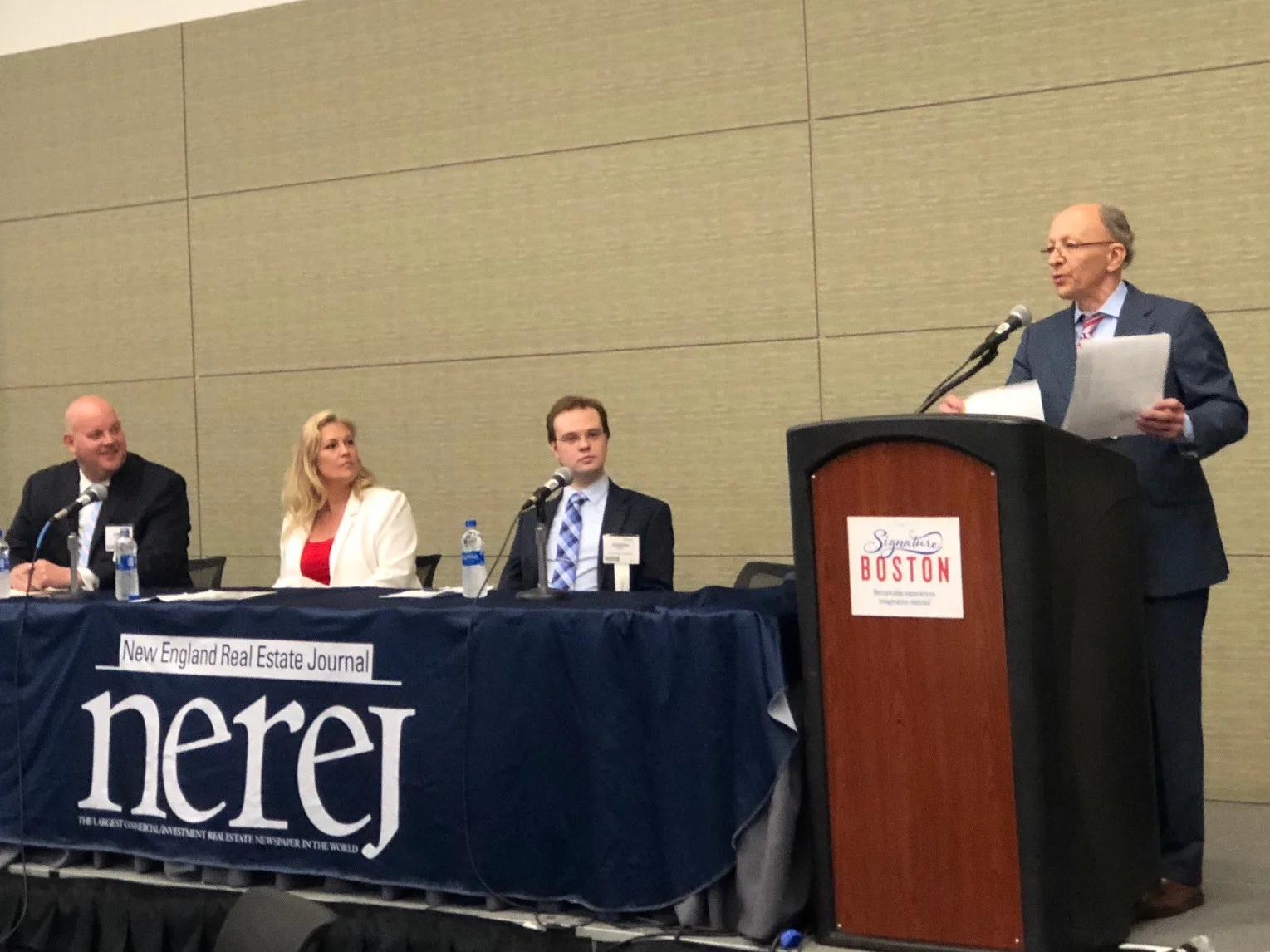 Shown: Greg McGee, LandLease, Deborah Griffin, Nickerson RE, and Joseph Stepp, Licata Risk Advisors - moderating the panel, Frank Licata, Licata Risk Advisors.