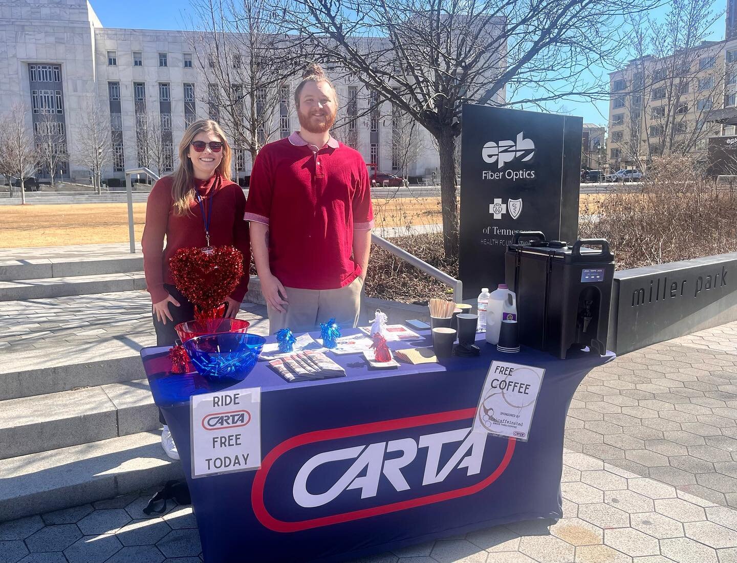 Hurry, hop on CARTA &mdash;- it&rsquo;s FREE today! @gocartacha fixed route and Care-a-van services are free all day today, so tell your friends. If you make it to @millerparkcha while they are set up you can even snag a free cup of coffee from @be_c