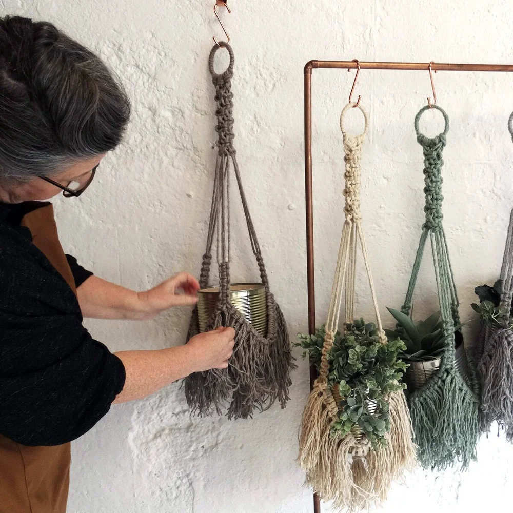 Lot De 2 Porte-stylos Macramé Avec Glands - Bohème, Beige Et Jute - 12x10 Cm - Décoration Rangement Bureau