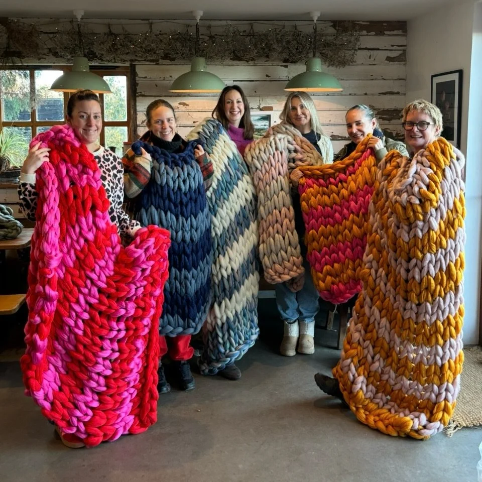 STRIPES ! 

Stripes have been really popular this year with both our ARM KNIT BLANKET Workshop &amp; Kits ! 

Whether it's subtle hues to vibrant colour pops - everyone has been so creative, making throws to adorn their homes ! 

We still have time t