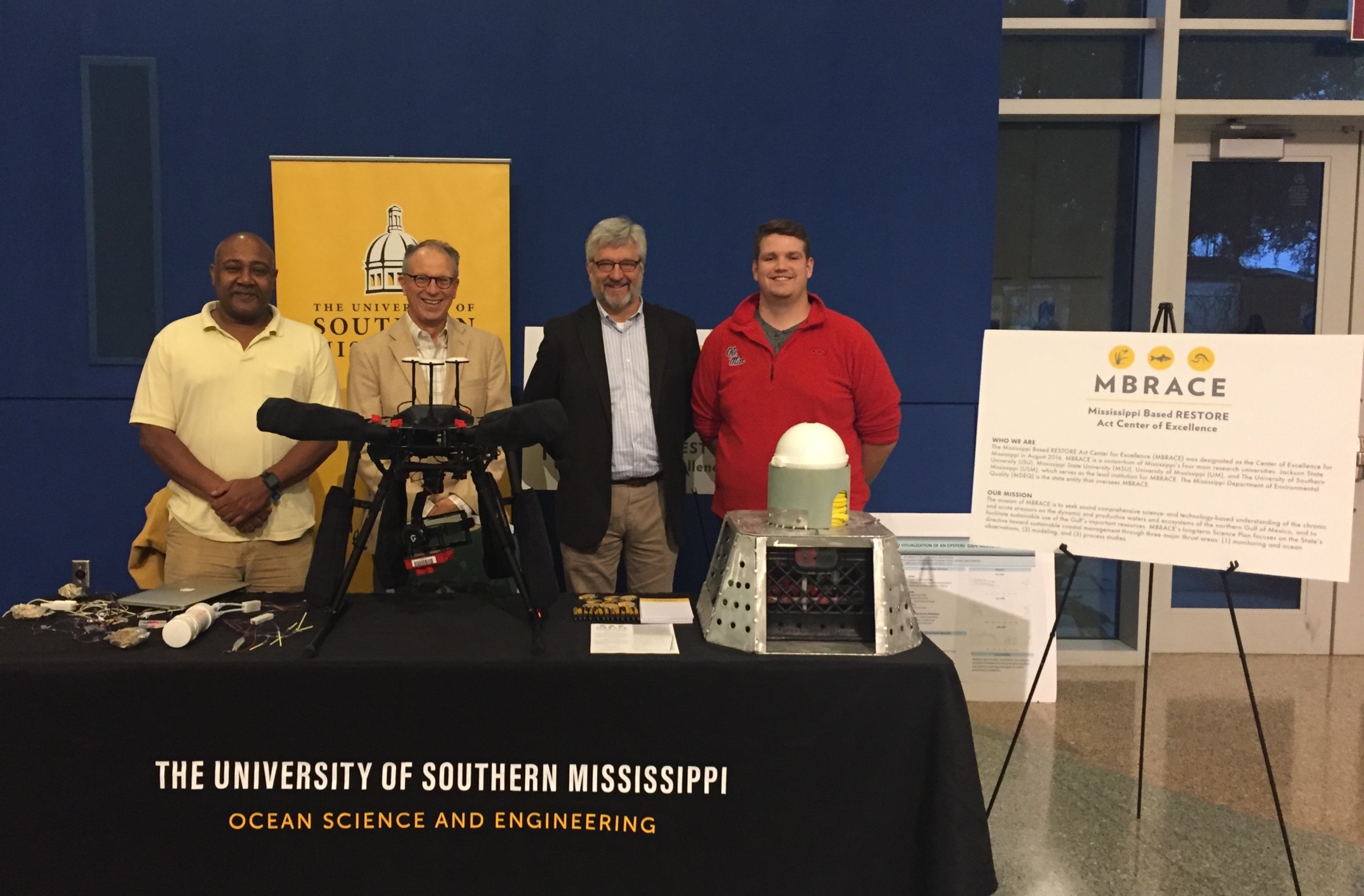 MBRACE-funded investigators displayed technology used in their projects. From left to right: Kamal Ali (JSU), Robert Moorhead (MSU), Greg Easson (UM), and graduate student Jarett Bell (UM).