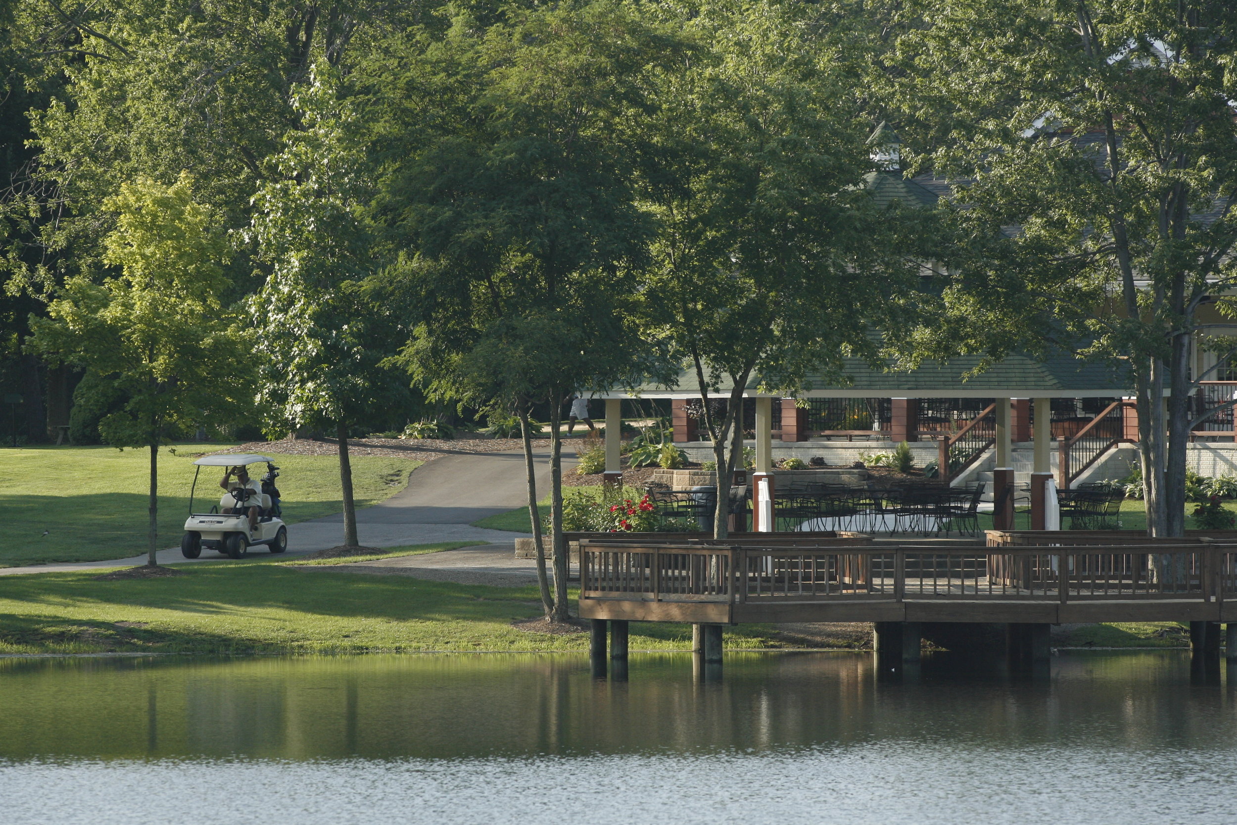 Beautiful balcony overlooking pond just outside the clubhouse