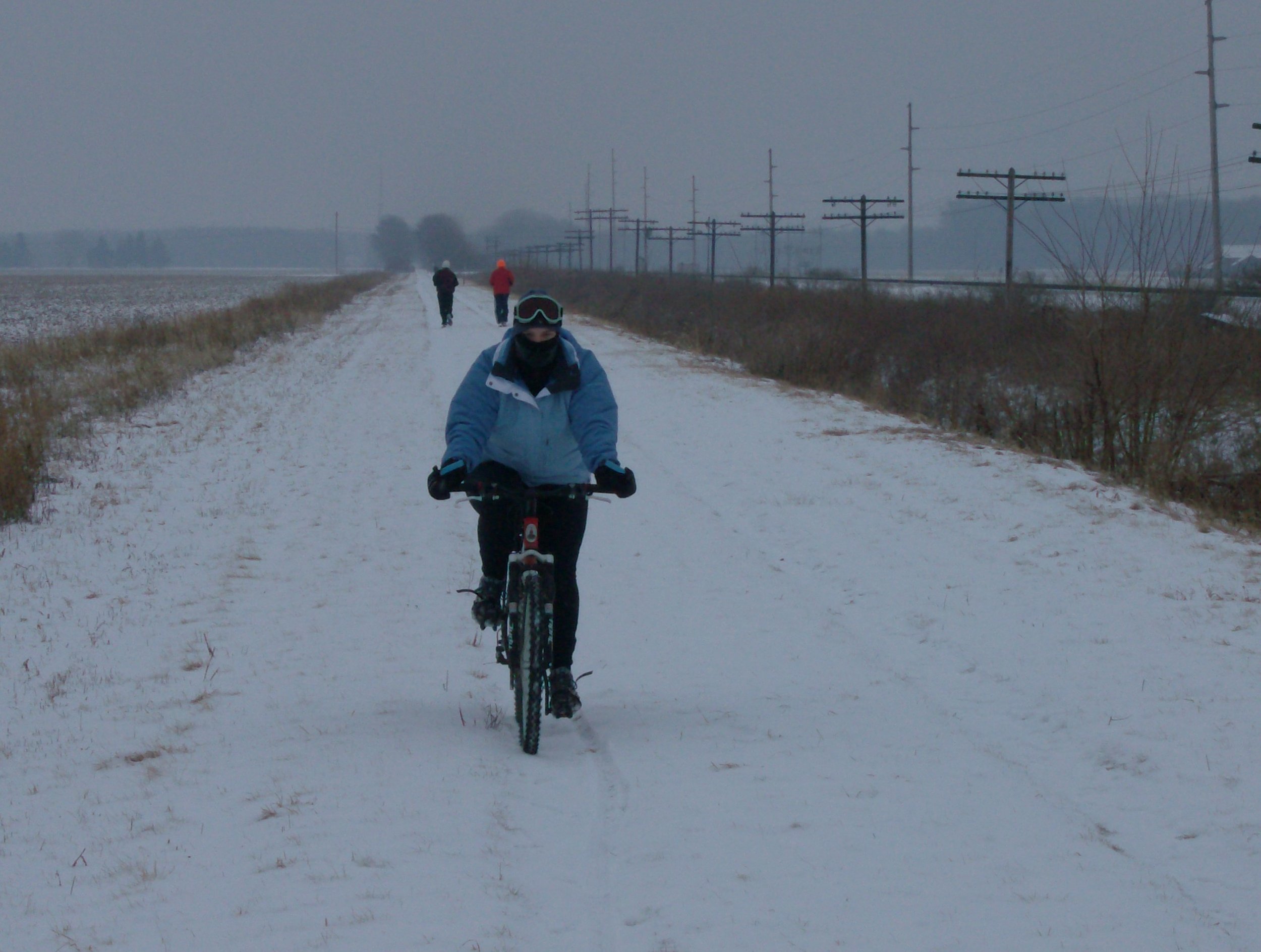 Bicyclist and snowshoers west of Halfway Rd. in Huron County