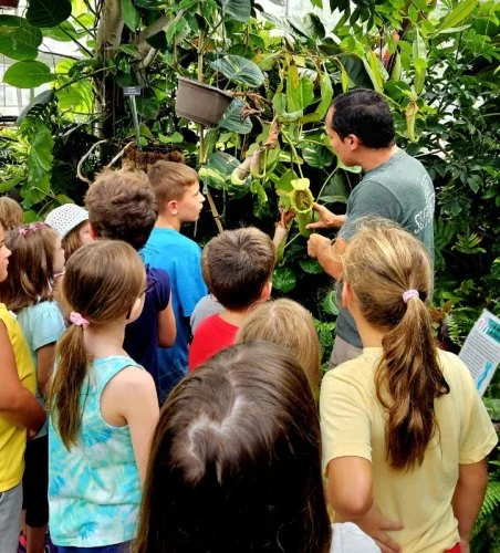 Campers exploring the conservatory at Miller Nature Preserve