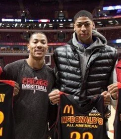Chicago Bull Derrick Rose and McDonald’s All American Anthony Davis in 2011. If it was allowed, both were good enough to go from high school to the NBA. (Photo Credit: Brian Spurlock)
