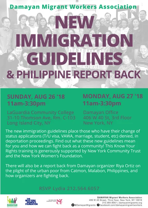 New Immigration Guidelines & Philippine Report Back
