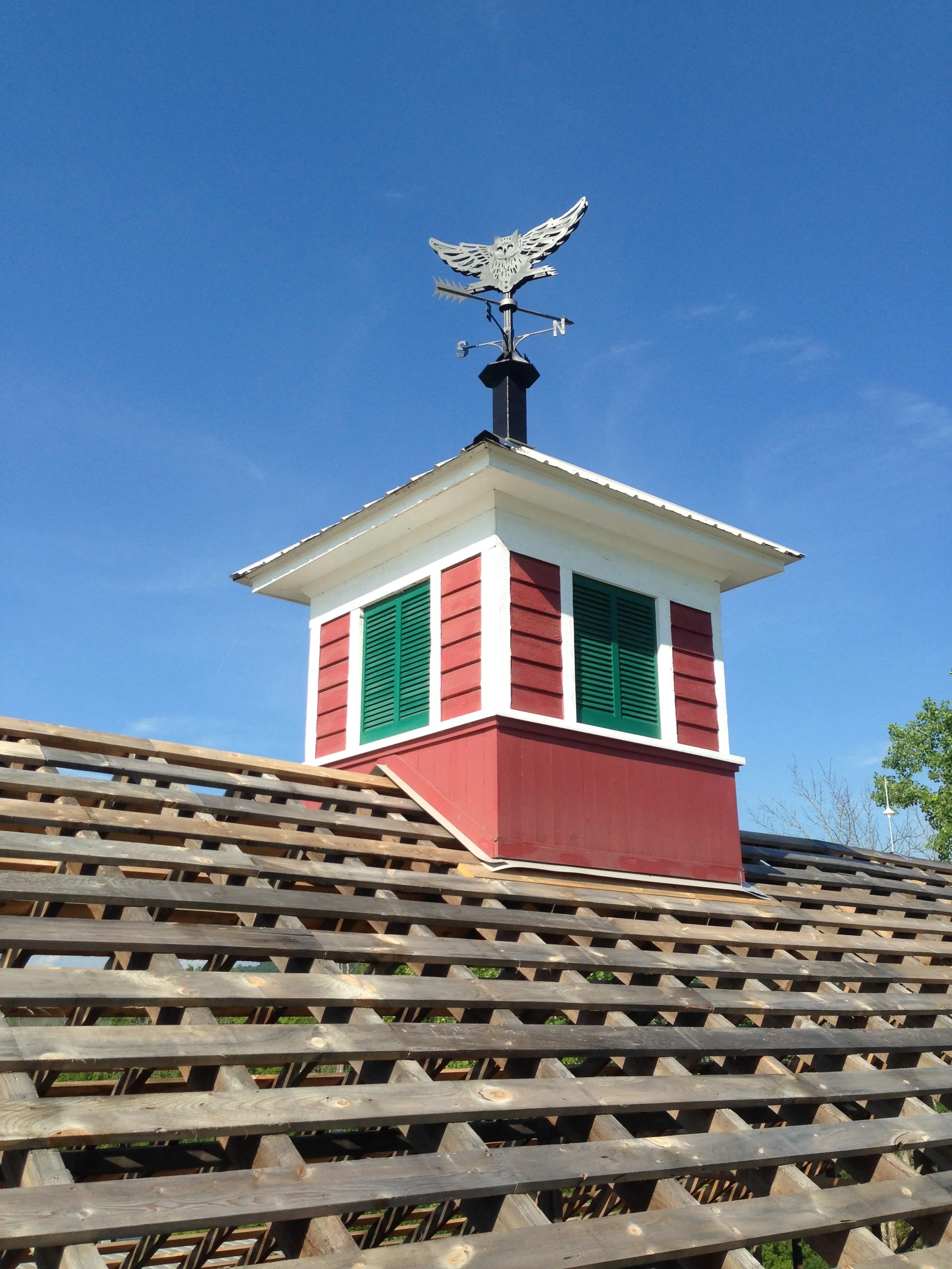 cupola in place with weathervane
