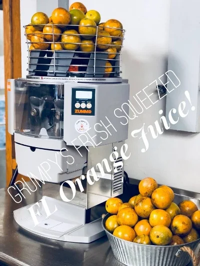 Grumpy's Fresh Squeezed Florida Orange Juice is now available. We are proud to introduce our brand new state of the art Auto Squeeze Machine! The best OJ in Jacksonville, come try it for yourself! -Grumpy