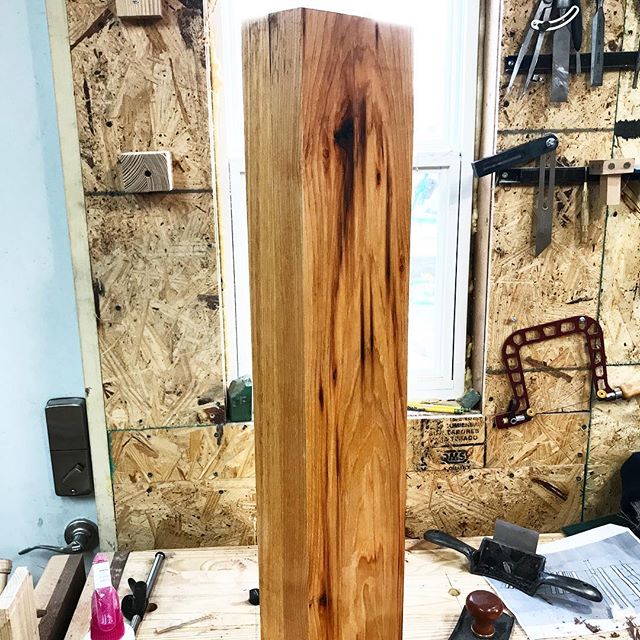 Big, beautiful, block of wood. And it weighs what feels like 600lbs...and will be joined by 3 others. @jaci_mill we may have to rent a crane #tableleg #hickory #diningtable #woodworking #handmade #rusticfurniture #wood