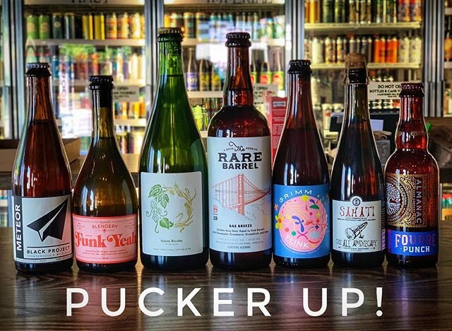 Pucker up, buttercups! We got a few new and exciting sour / wild bottles in, and decided to showcase a few for ya! L-R: @blackprojectbeer Meteor sour golden ale with red currants, @beachwoodblendery Apricot Funk Yeah, @yeastofeden Saison R&eacute;col