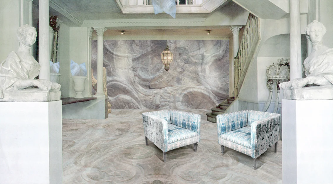Boutique hotel lobby with chairs