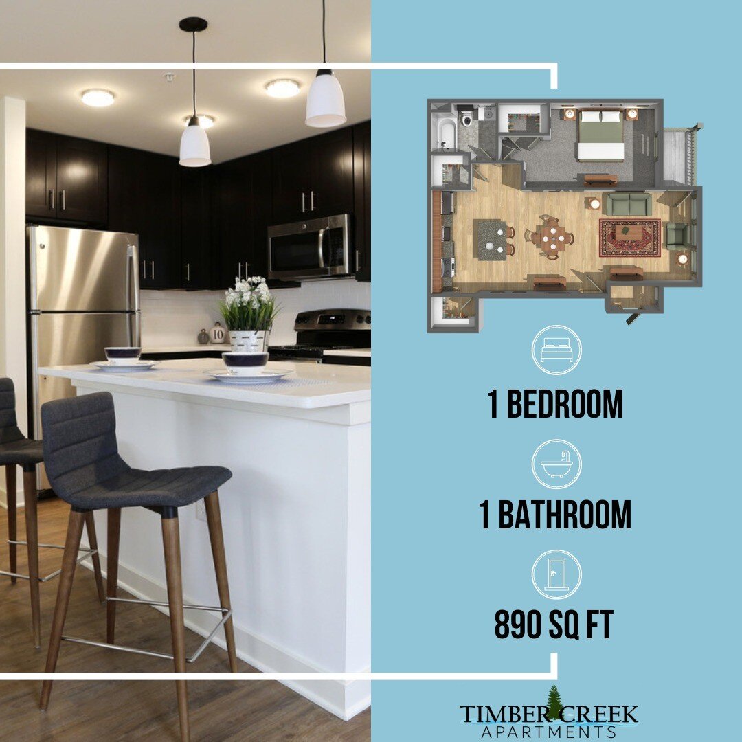 Our 1 bedroom, 1 bathroom apartment layout at Timber Creek Apartments. 

Interested? Contact us at (856)669-7045, timbercreekapts@parkgrovellc.com, or visit our website - link in bio!