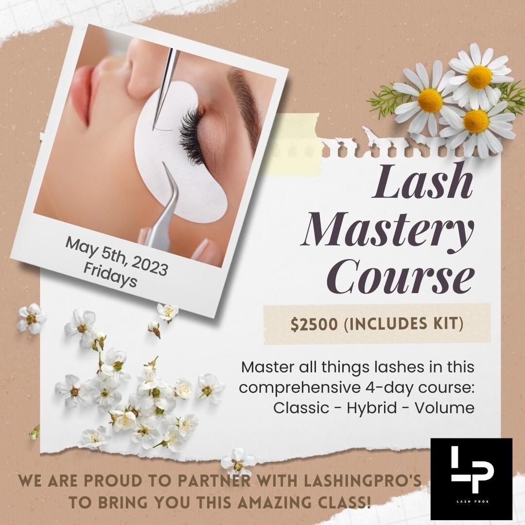 Absolutely thrilled to offer this class again with Ashley from @lashingpros . Learn classics, hybrids, and volumes all in one 4-day immersive learning experience.

#lashclass #lashcourse #lashing #lashes #lashingpros