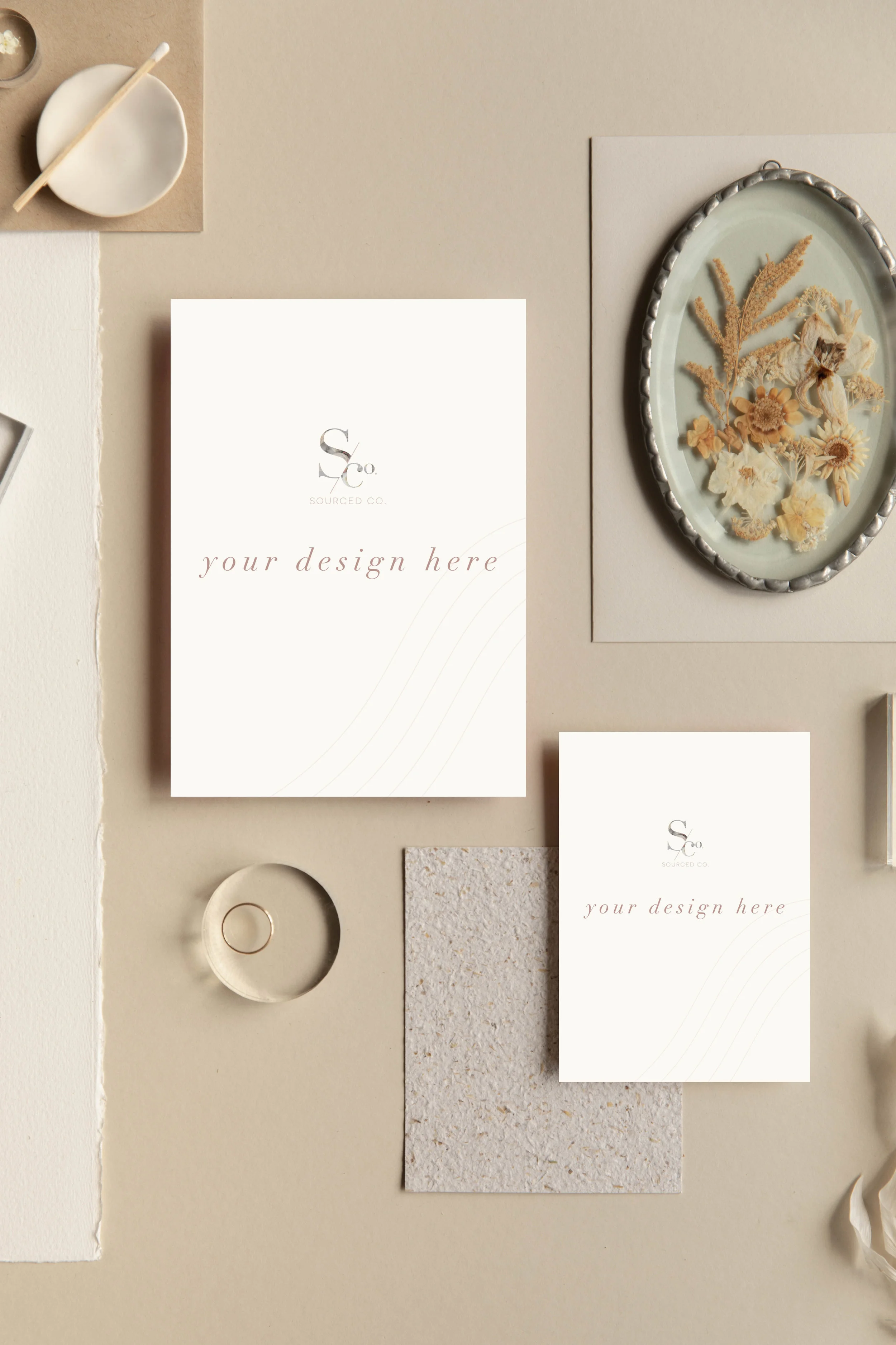 Cream Flat Lay Stationery Mockup &amp; Illustrator Live File (Portrait)