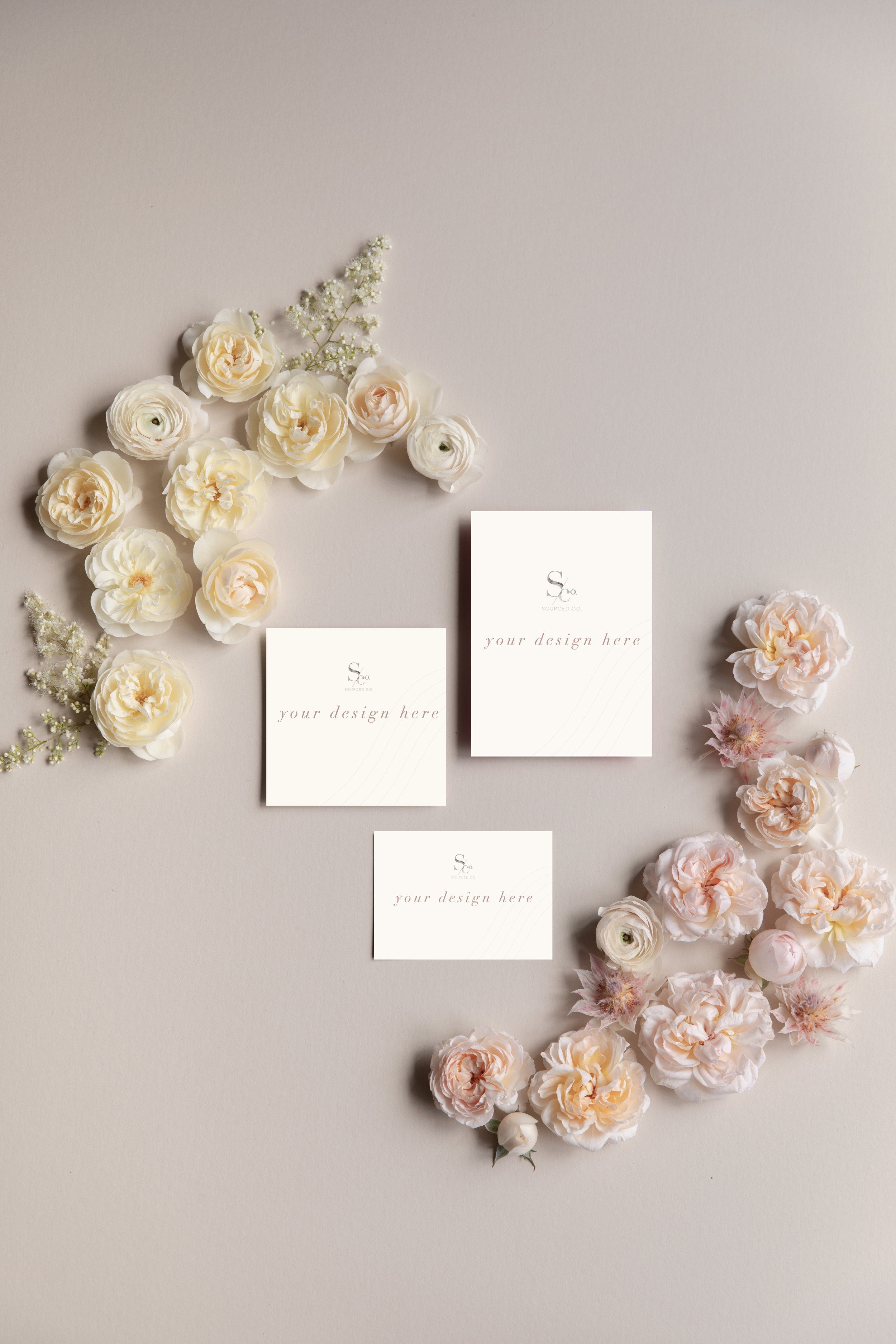 Floral Flat Lay Stationery Mockup &amp; Illustrator Live File (Portrait)