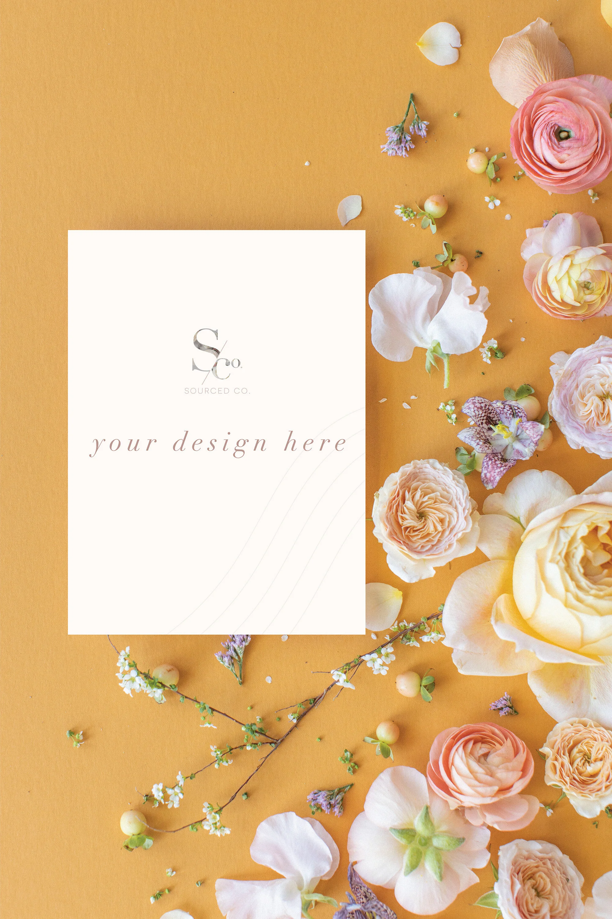 Spring Flower Flat Lay Stationery Mockup