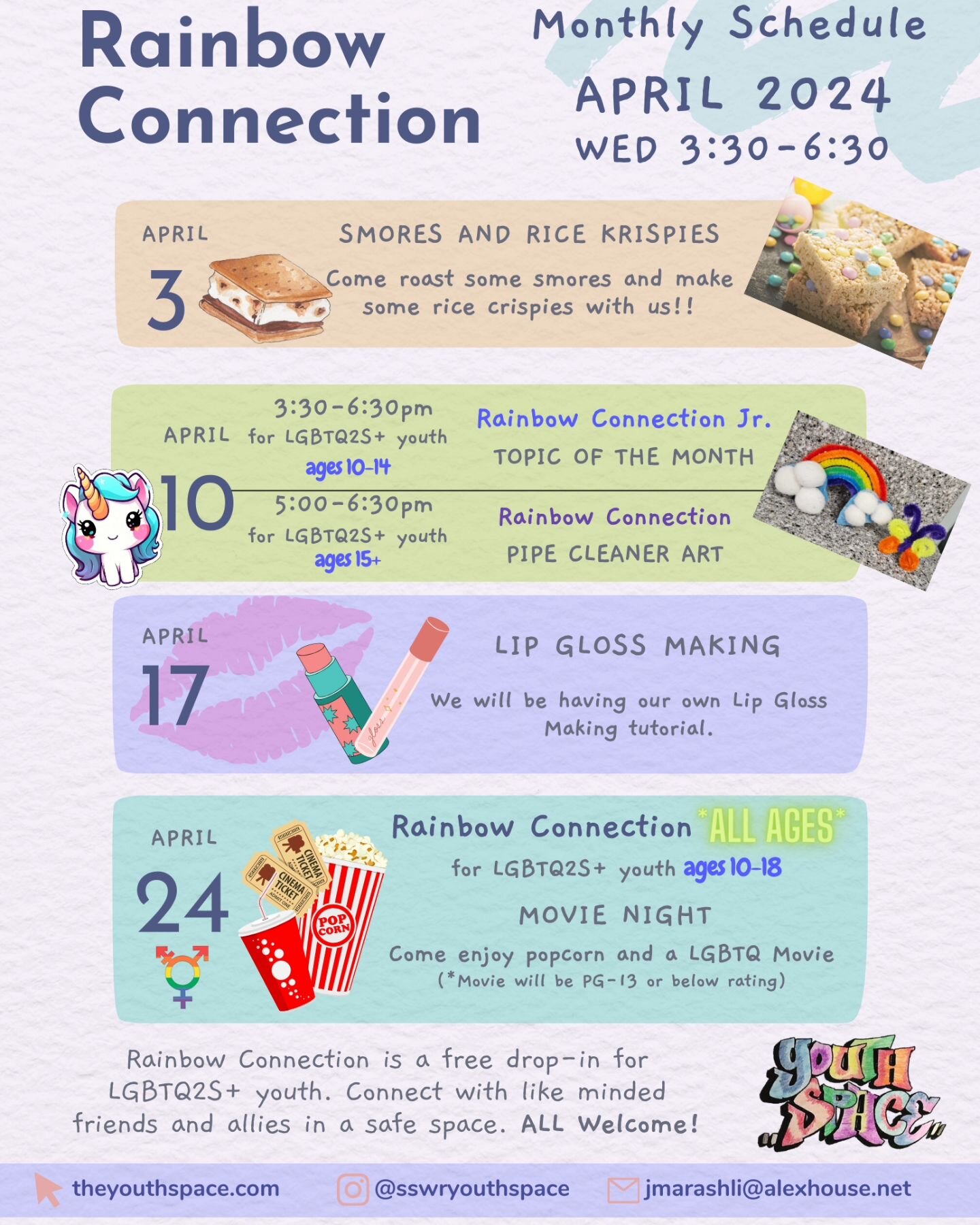 Check out our Calendar for April's Rainbow Connection sessions.