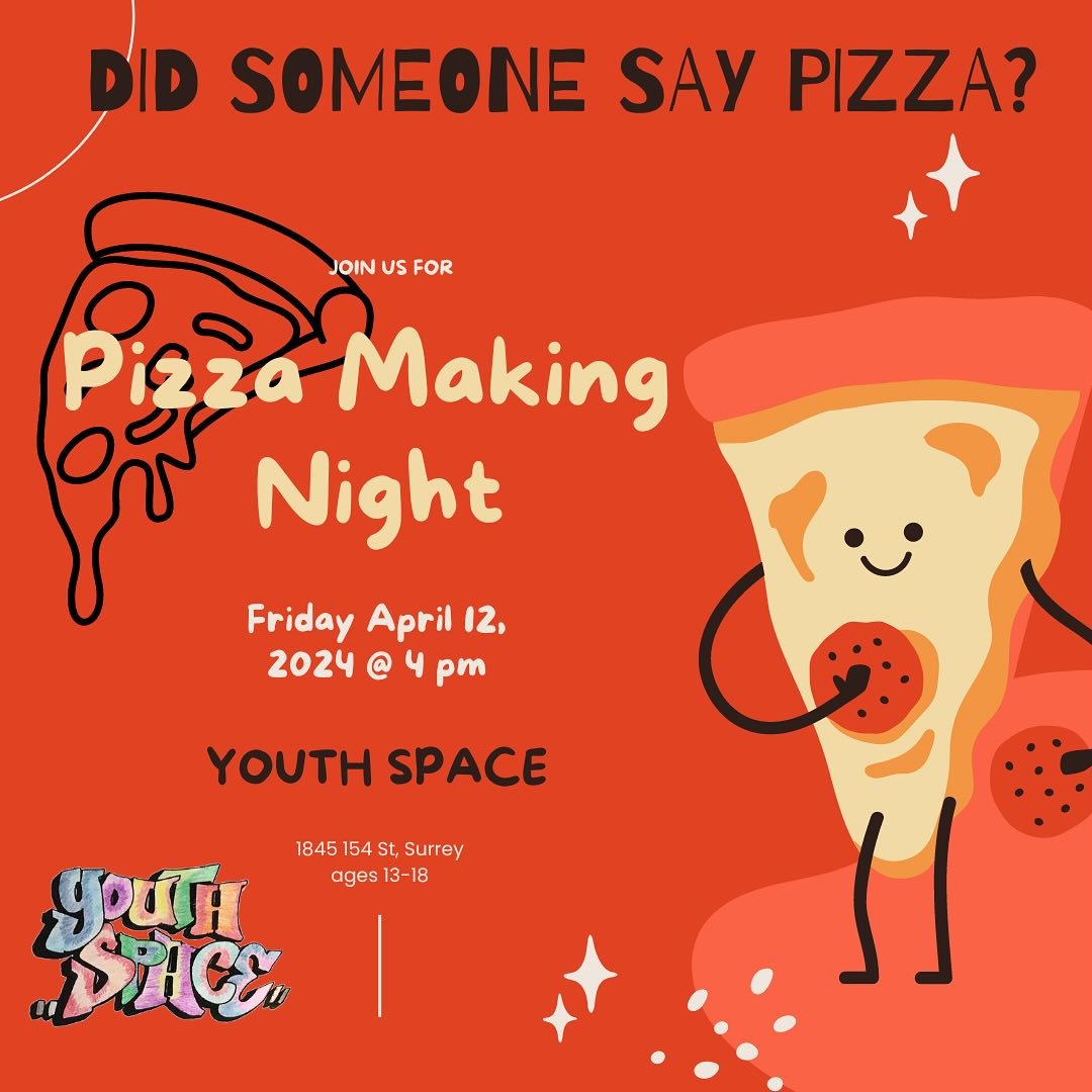 Join us today at the Youth Space for Pizza making!!! Drop in is Ages 13-18 today! Hope to see you there 🍕🍕🍕