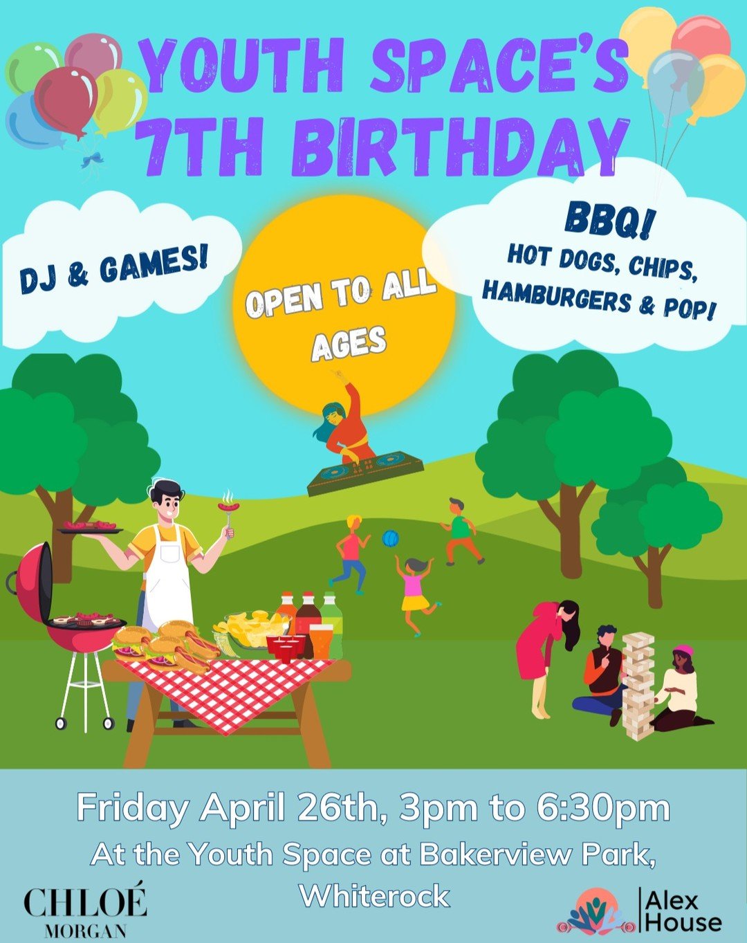 Reminder!!

This Friday the Youth Space is turning 7 years old!! And to celebrate we will be opening up the session for youth 10-18 years old.

There will be a BBQ, games and DJ Chloe will be in attendance to entertain us all.

COME DOWN AND CELEBRAT