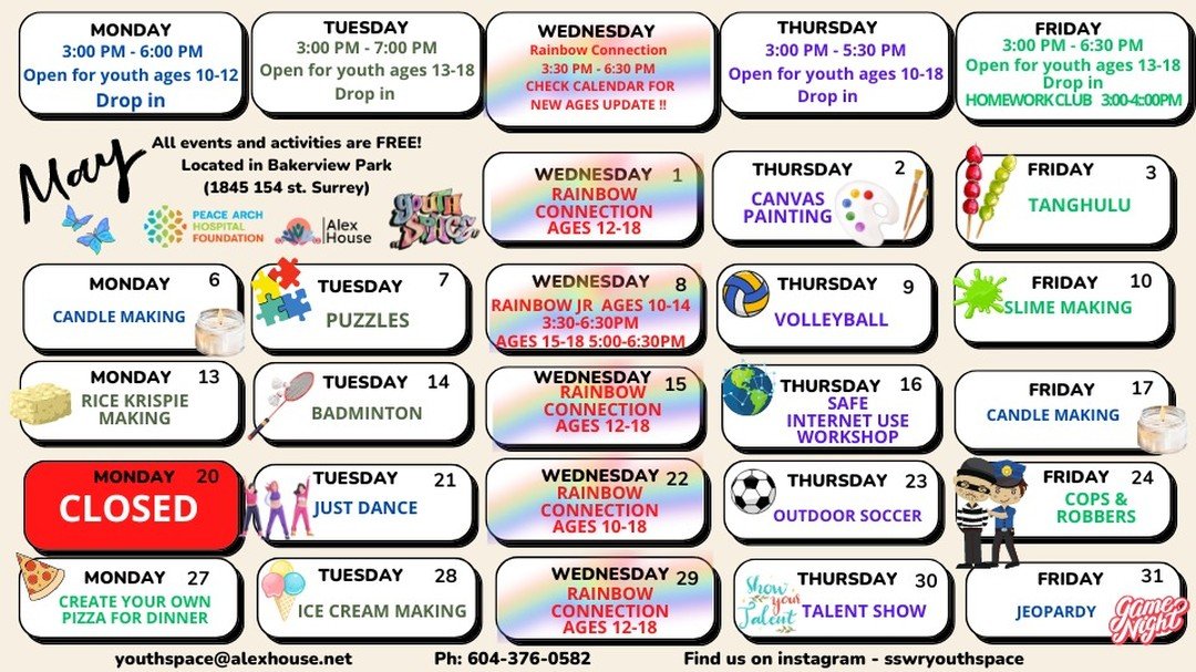 Can't believe its nearly May already?? Neither can we. But we have more fun sessions planned none the less. Come down and join us throughout May!!